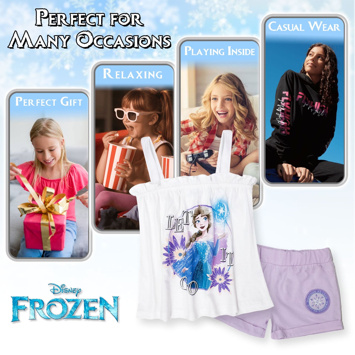 Completo bambina Disney Frozen Elsa estivo maglia e short in cotone 7093