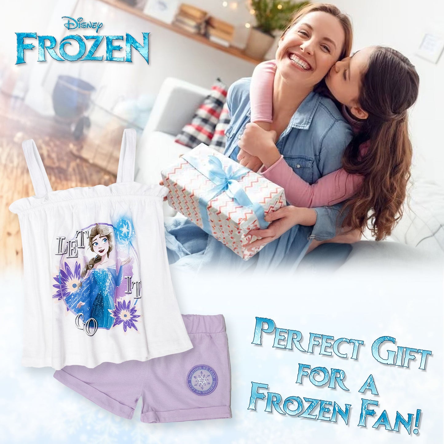 Completo bambina Disney Frozen Elsa estivo maglia e short in cotone 7093