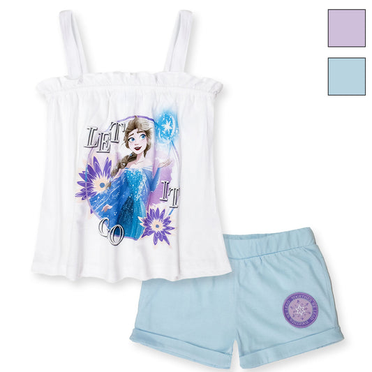 Completo bambina Disney Frozen Elsa estivo maglia e short in cotone 7093