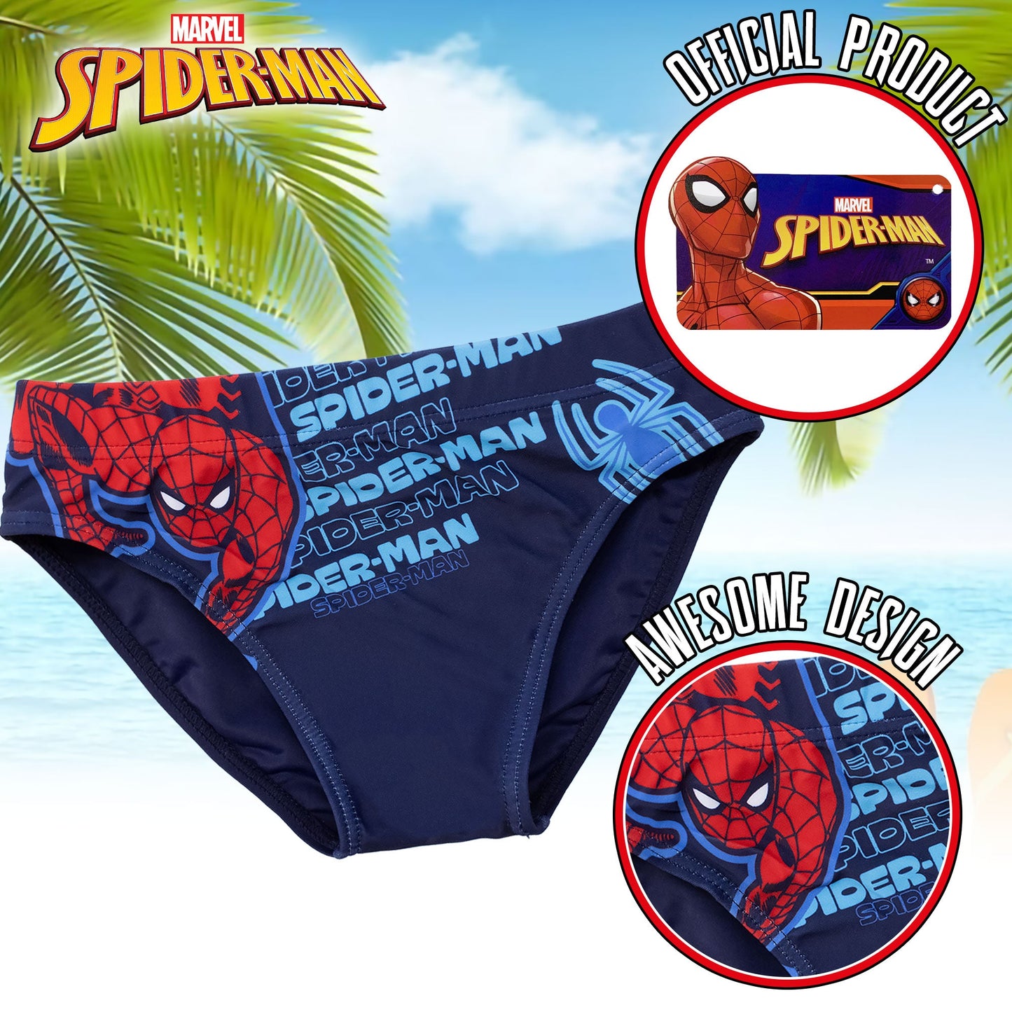Costume da bagno Marvel Spiderman per bambino mutandina slip mare bimbo 7094