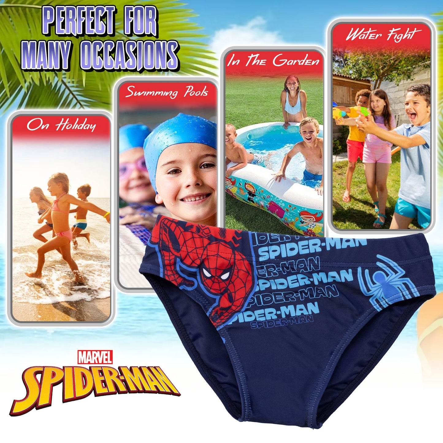 Costume da bagno Marvel Spiderman per bambino mutandina slip mare bimbo 7094