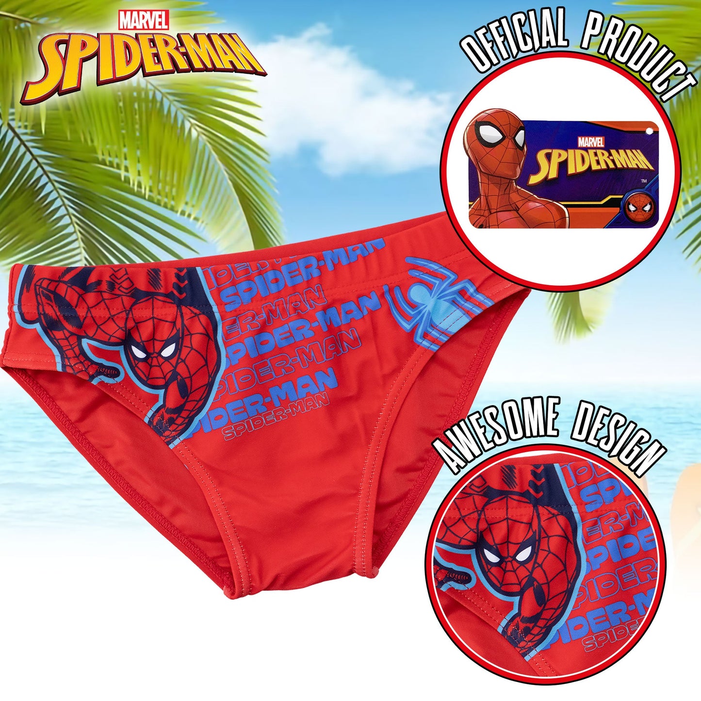 Costume da bagno Marvel Spiderman per bambino mutandina slip mare bimbo 7094