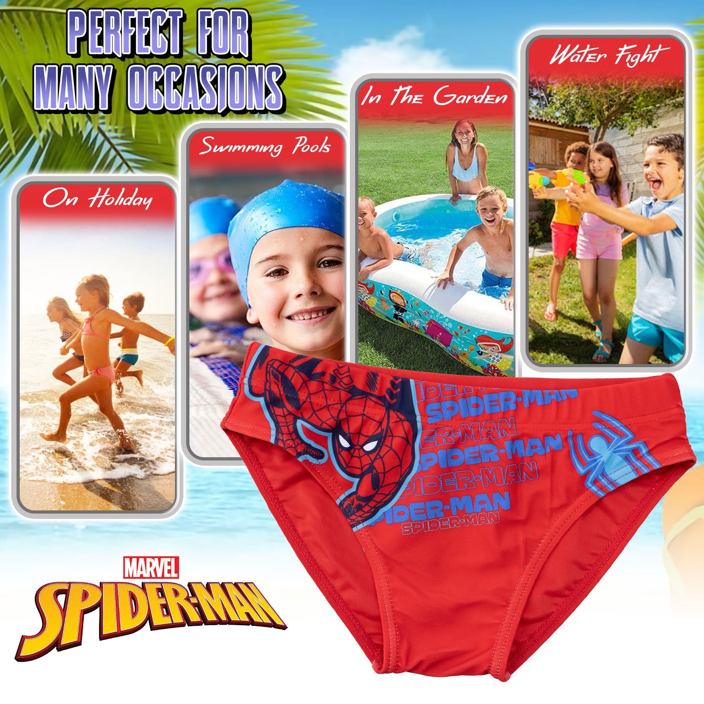 Costume da bagno Marvel Spiderman per bambino mutandina slip mare bimbo 7094