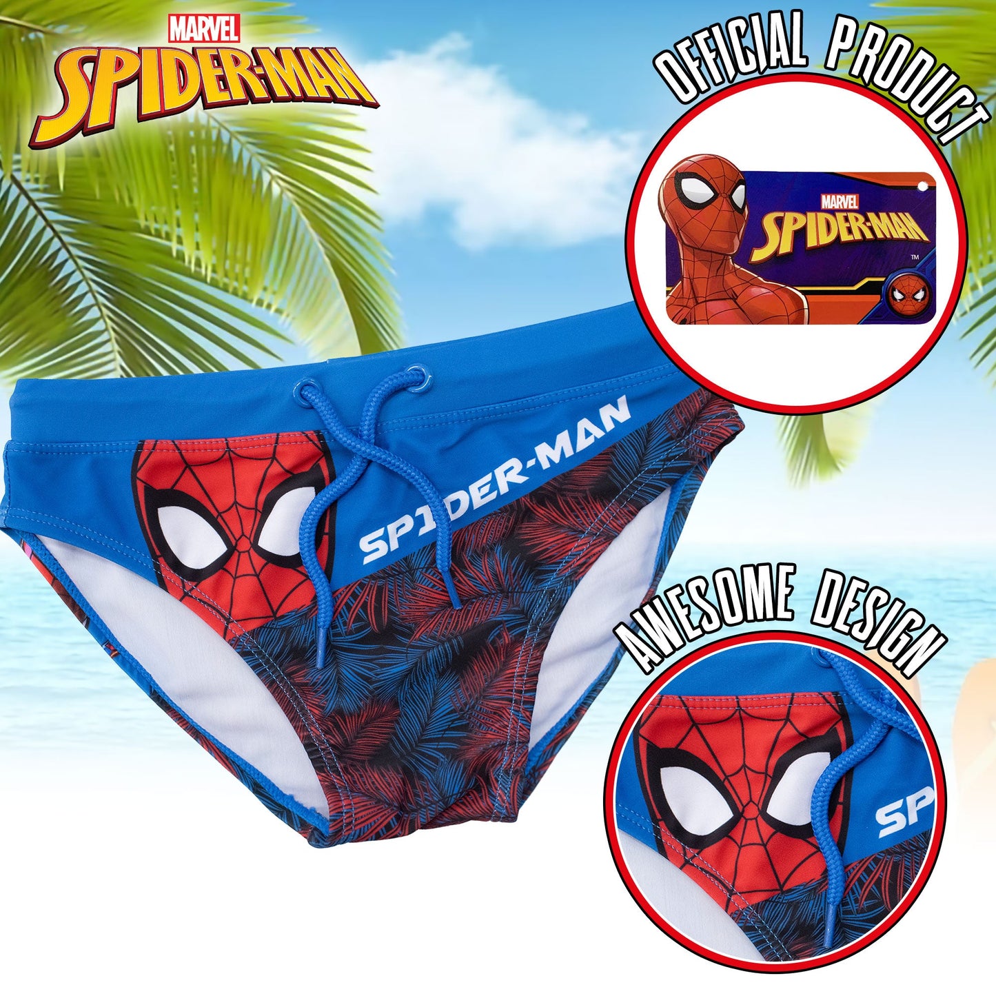 Costume da bagno Marvel Spiderman per bambino mutandina slip mare bimbo 7095