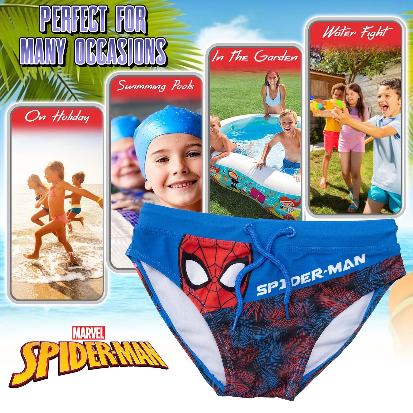 Costume da bagno Marvel Spiderman per bambino mutandina slip mare bimbo 7095