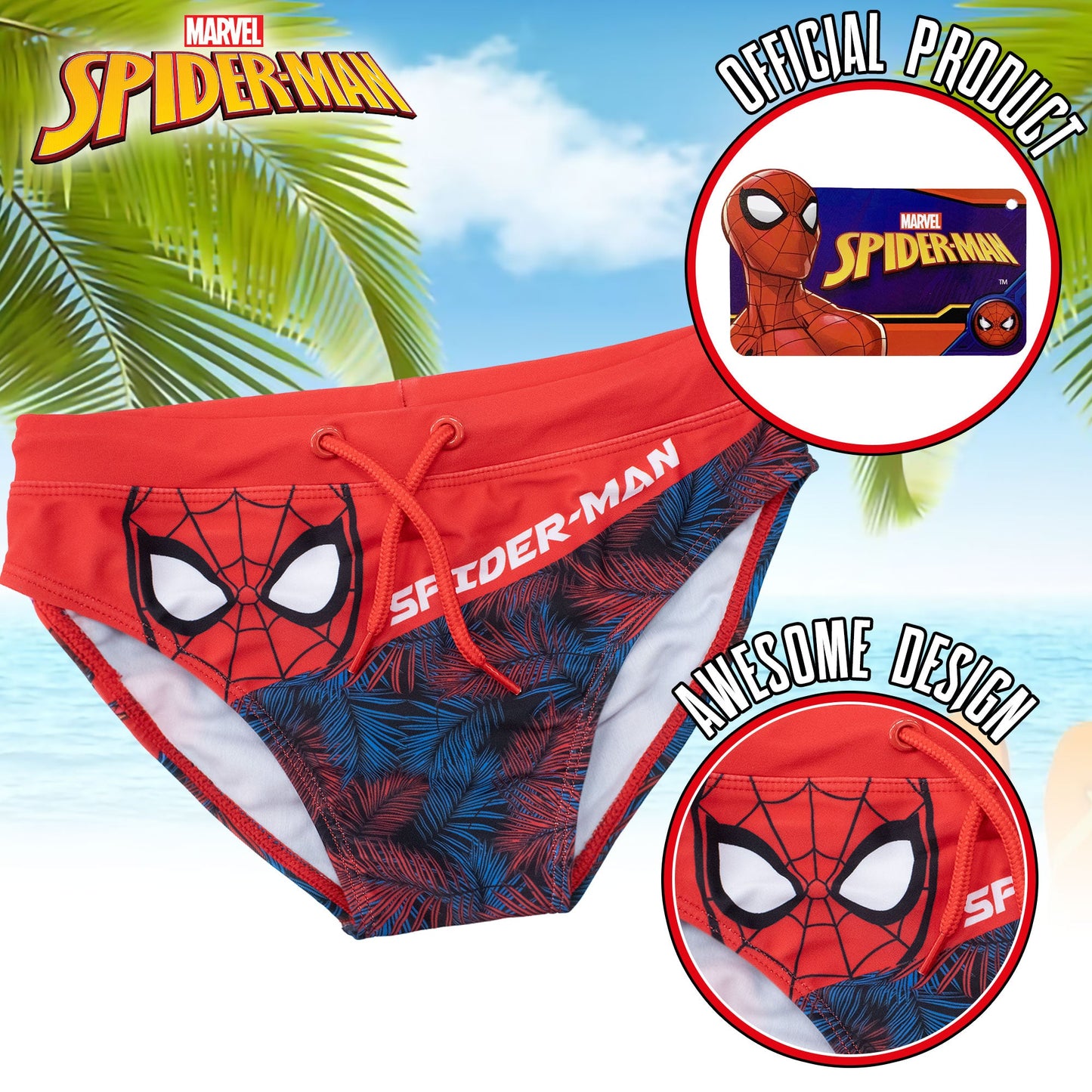 Costume da bagno Marvel Spiderman per bambino mutandina slip mare bimbo 7095