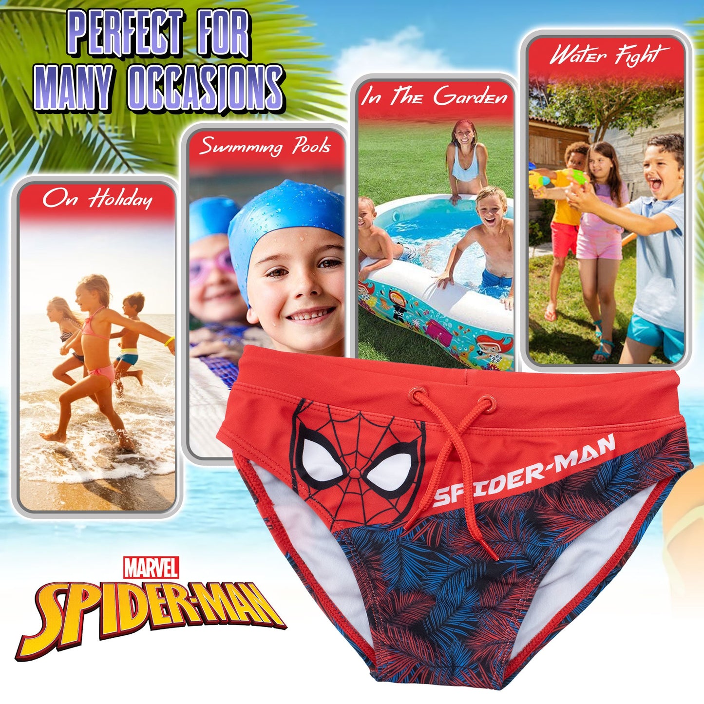Costume da bagno Marvel Spiderman per bambino mutandina slip mare bimbo 7095