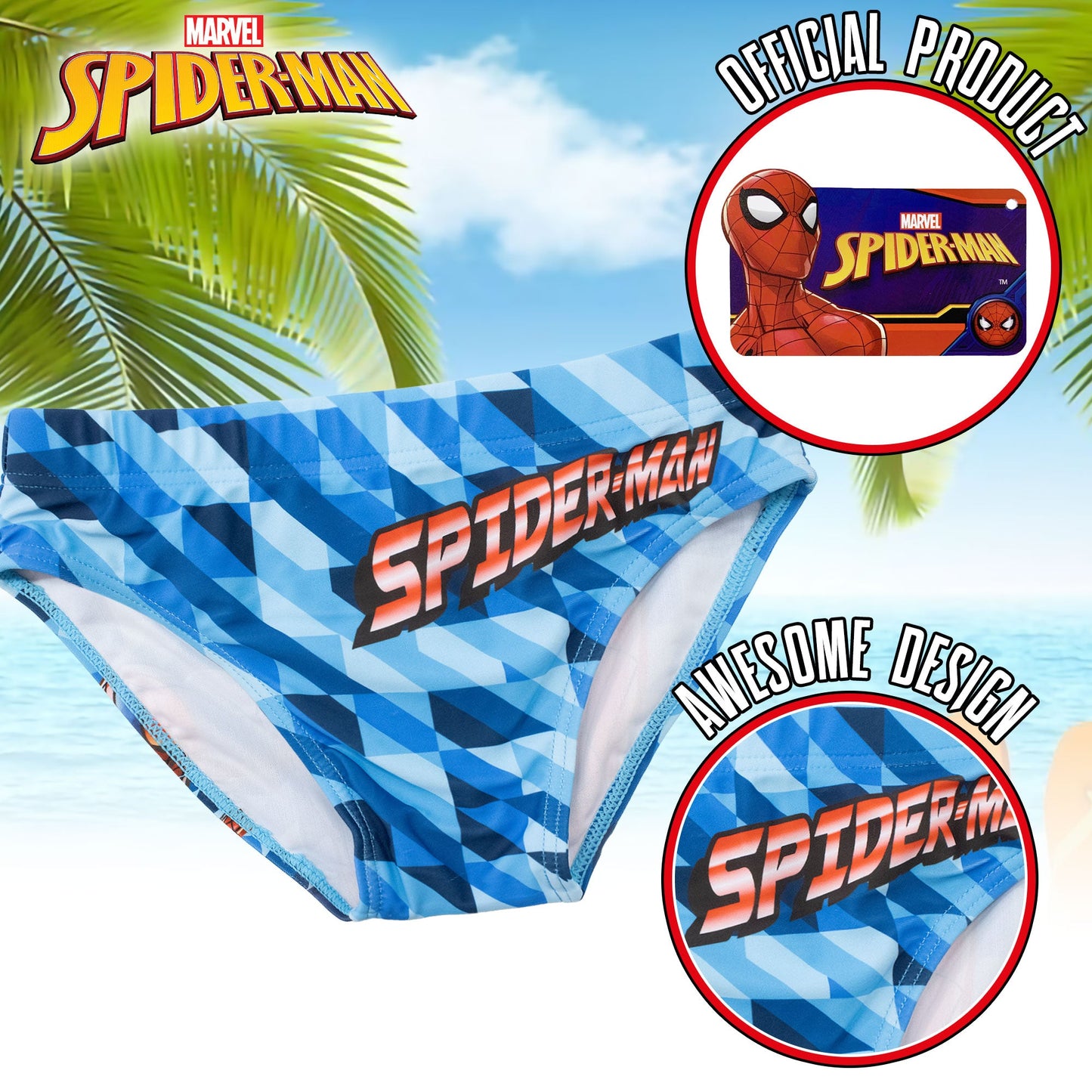 Costume da bagno Marvel Spiderman per bambino mutandina slip mare bimbo 7096