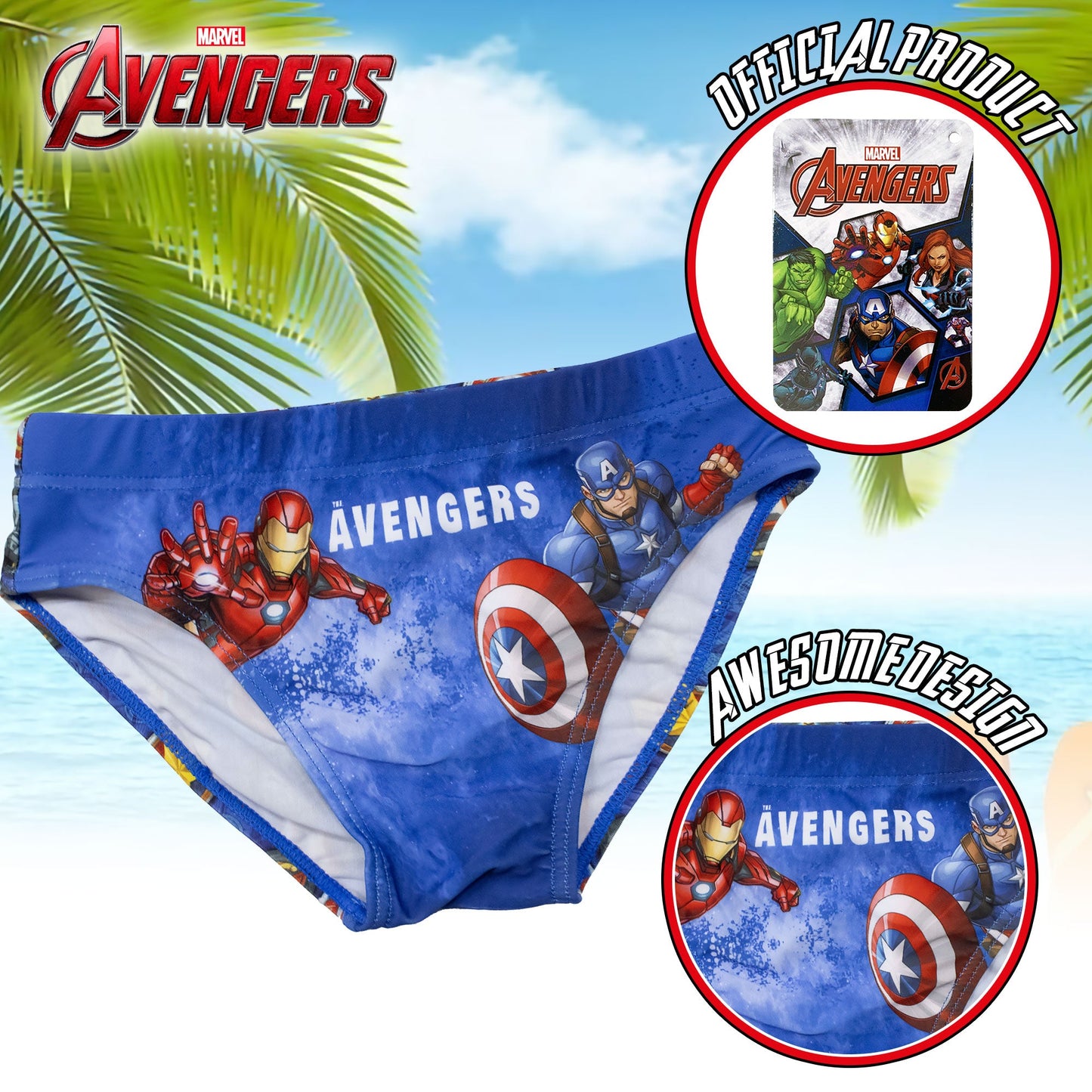 Costume da bagno Marvel Avengers per bambino mutandina slip mare bimbo 7097