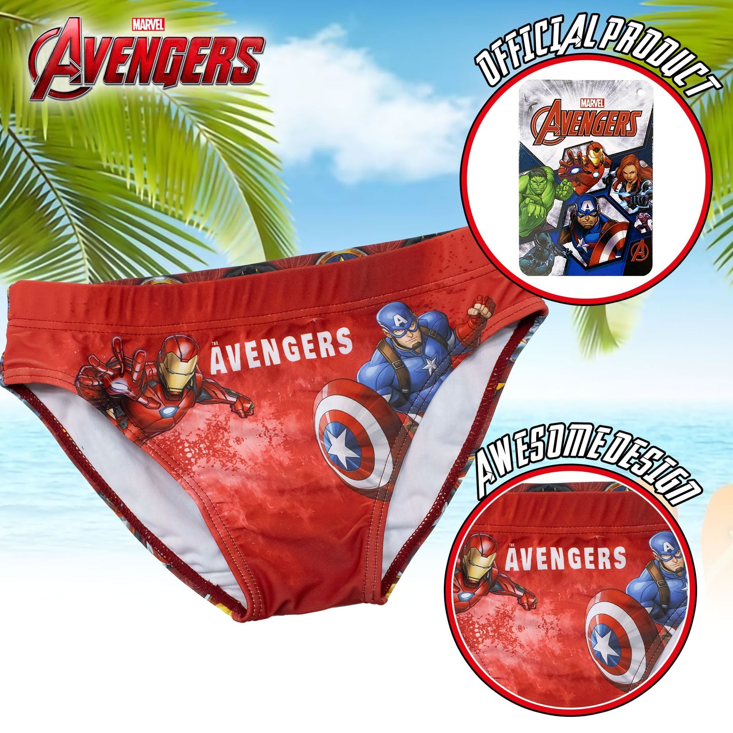 Costume da bagno Marvel Avengers per bambino mutandina slip mare bimbo 7097