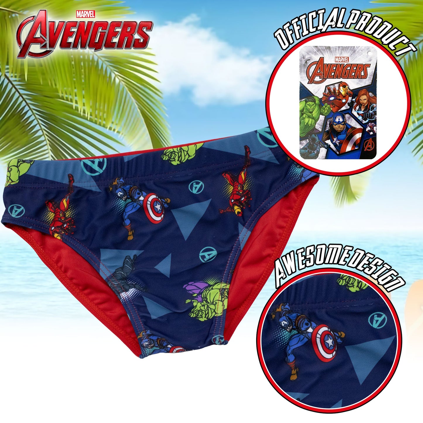Costume da bagno Marvel Avengers per bambino mutandina slip mare bimbo 7098