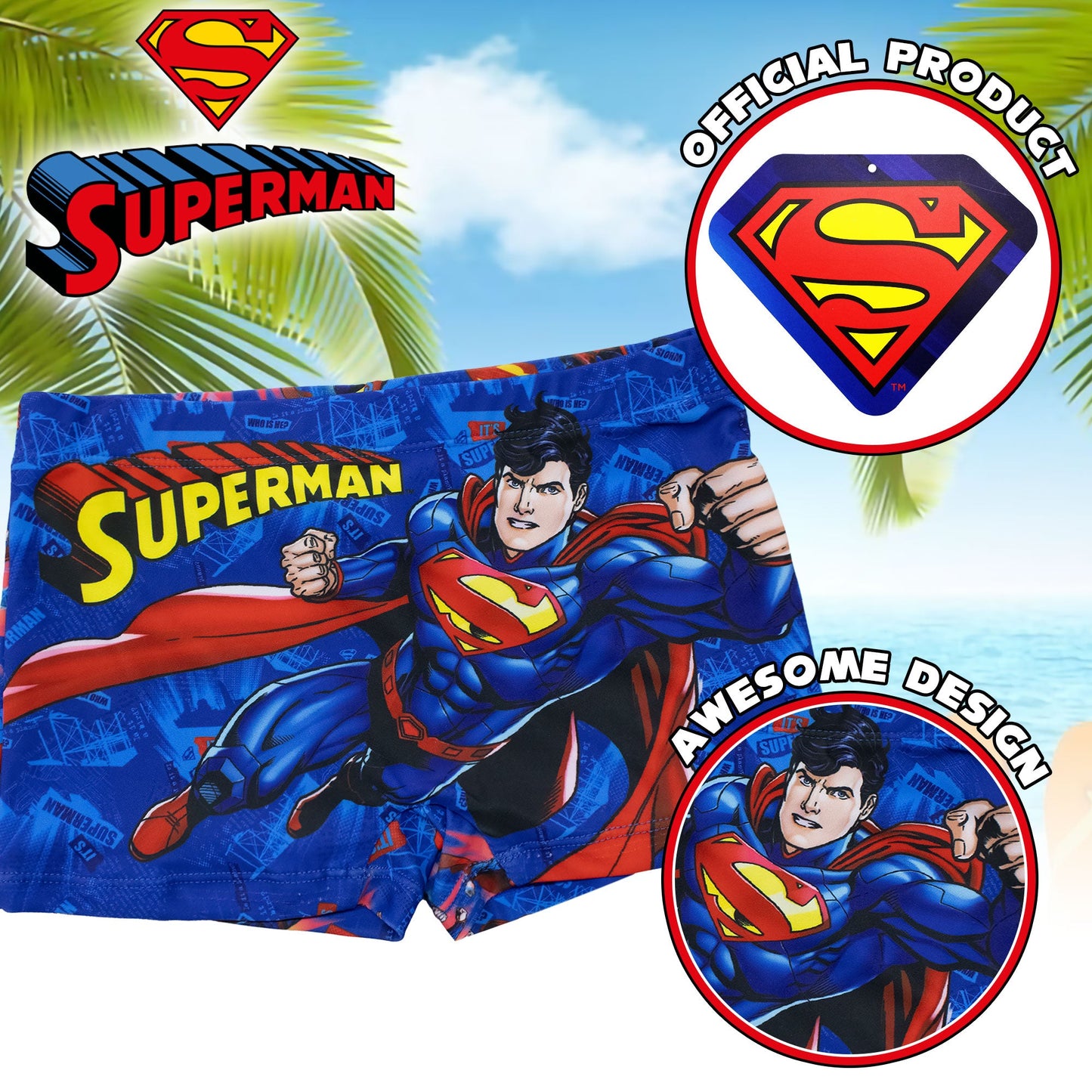 Costume bagno Superman bambino pantaloncino mare parigamba bimbo 7103