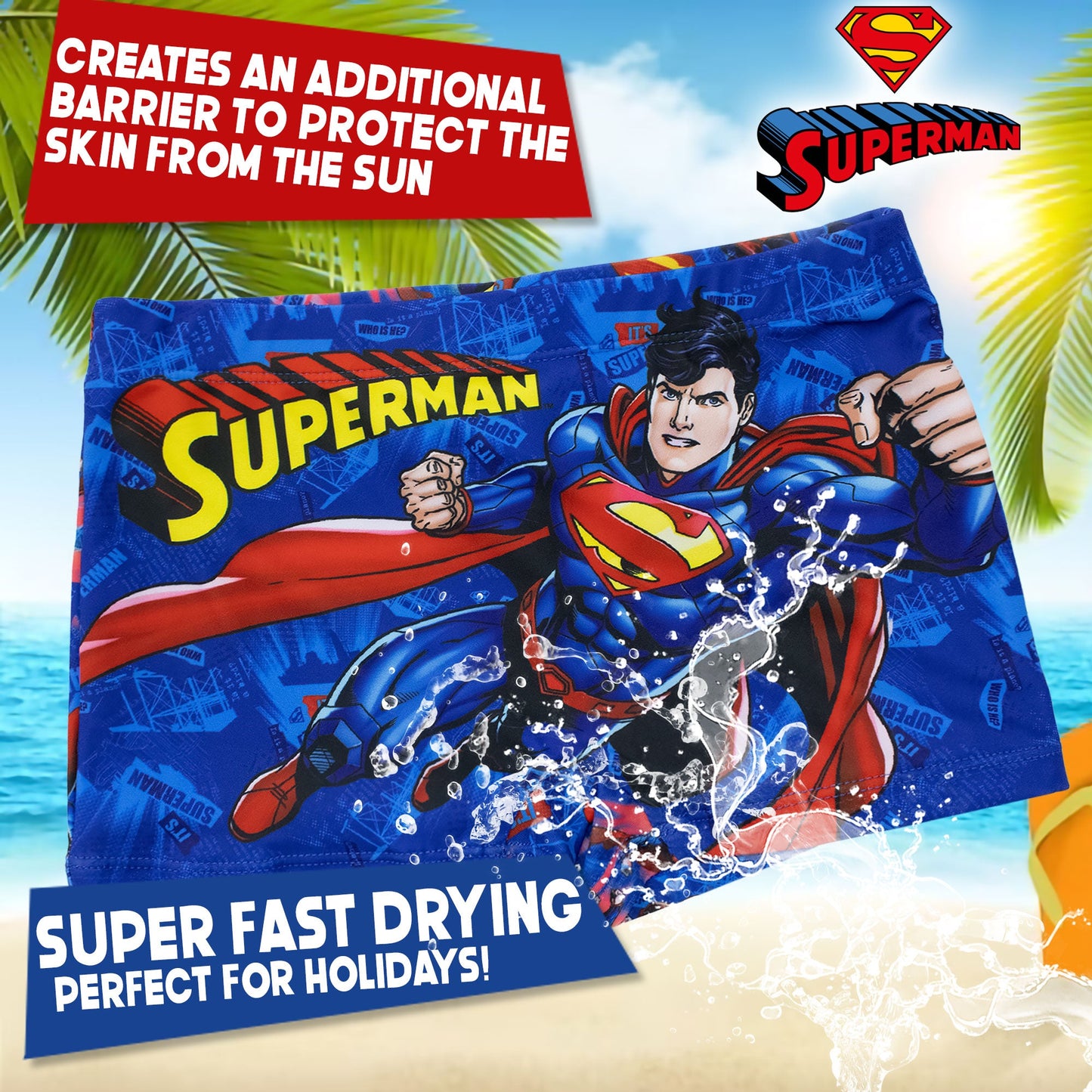 Costume bagno Superman bambino pantaloncino mare parigamba bimbo 7103