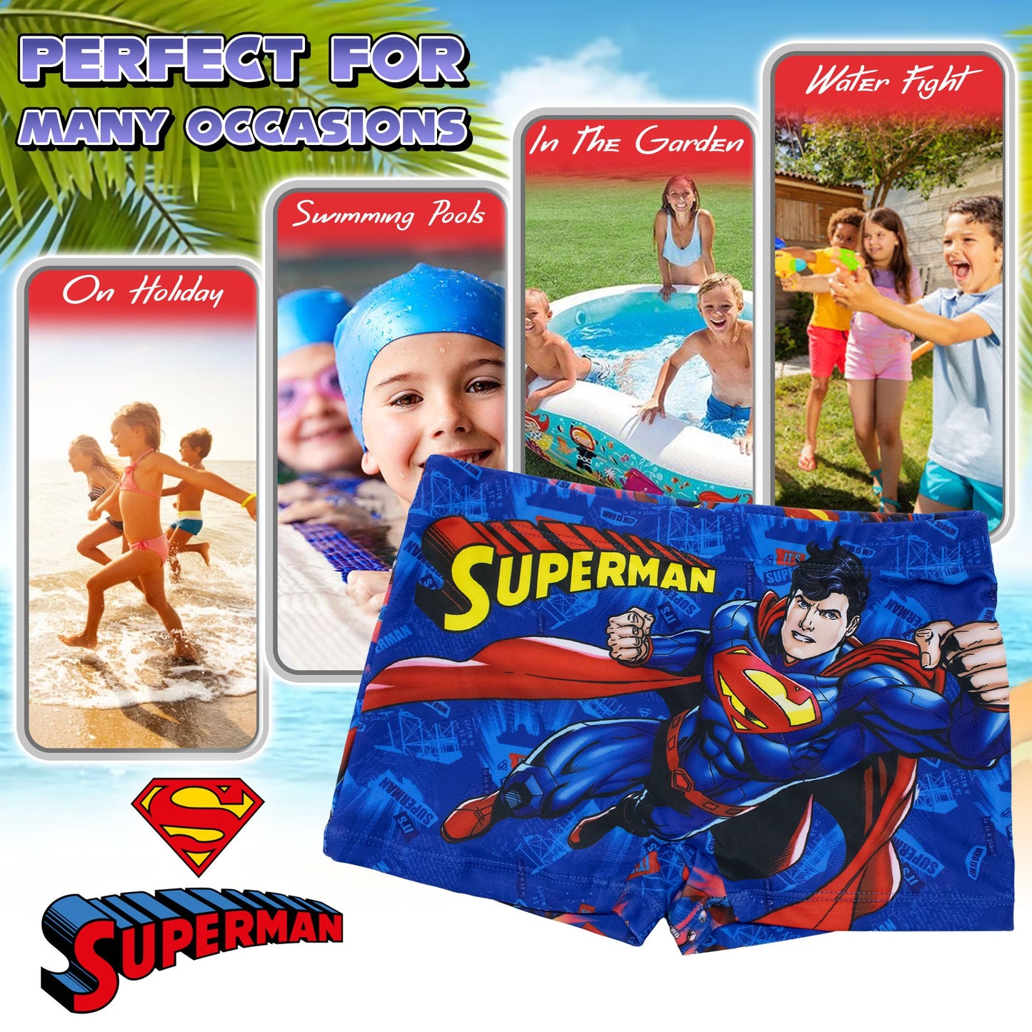 Costume bagno Superman bambino pantaloncino mare parigamba bimbo 7103
