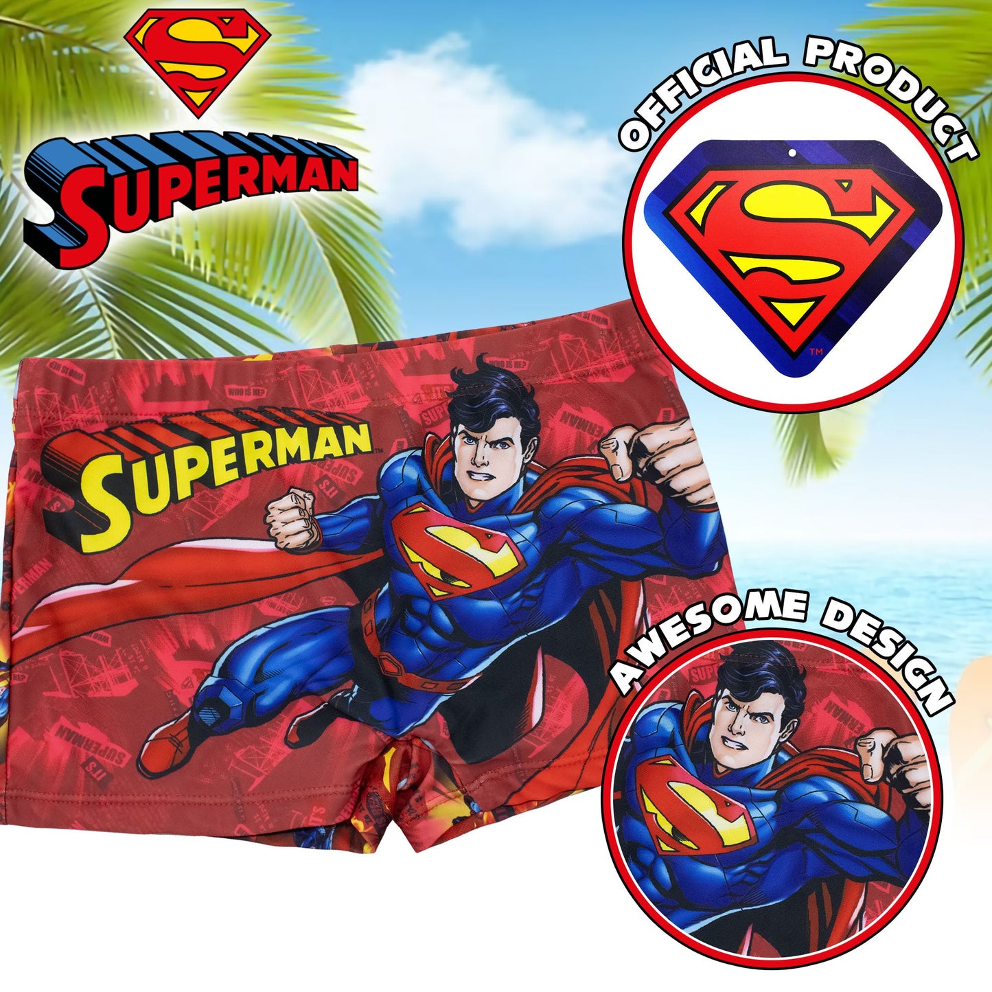 Costume bagno Superman bambino pantaloncino mare parigamba bimbo 7103