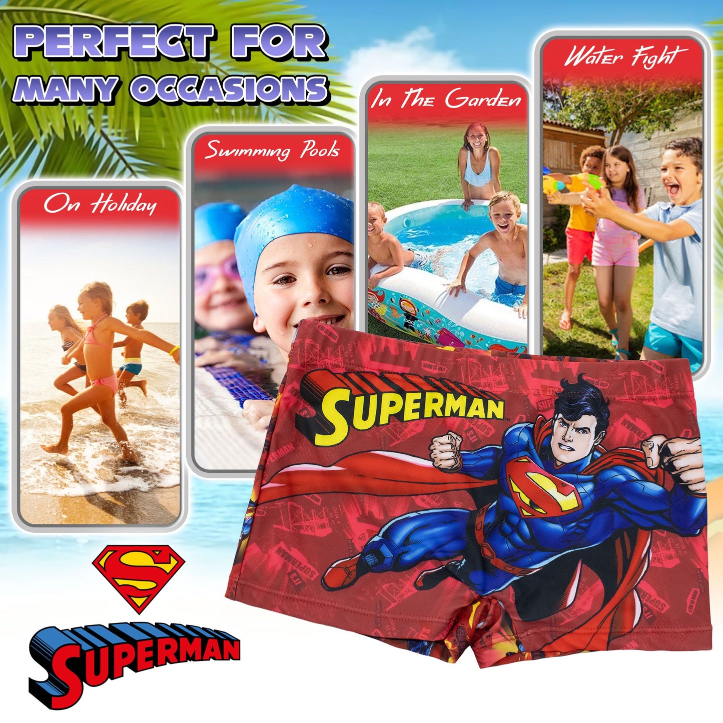 Costume bagno Superman bambino pantaloncino mare parigamba bimbo 7103