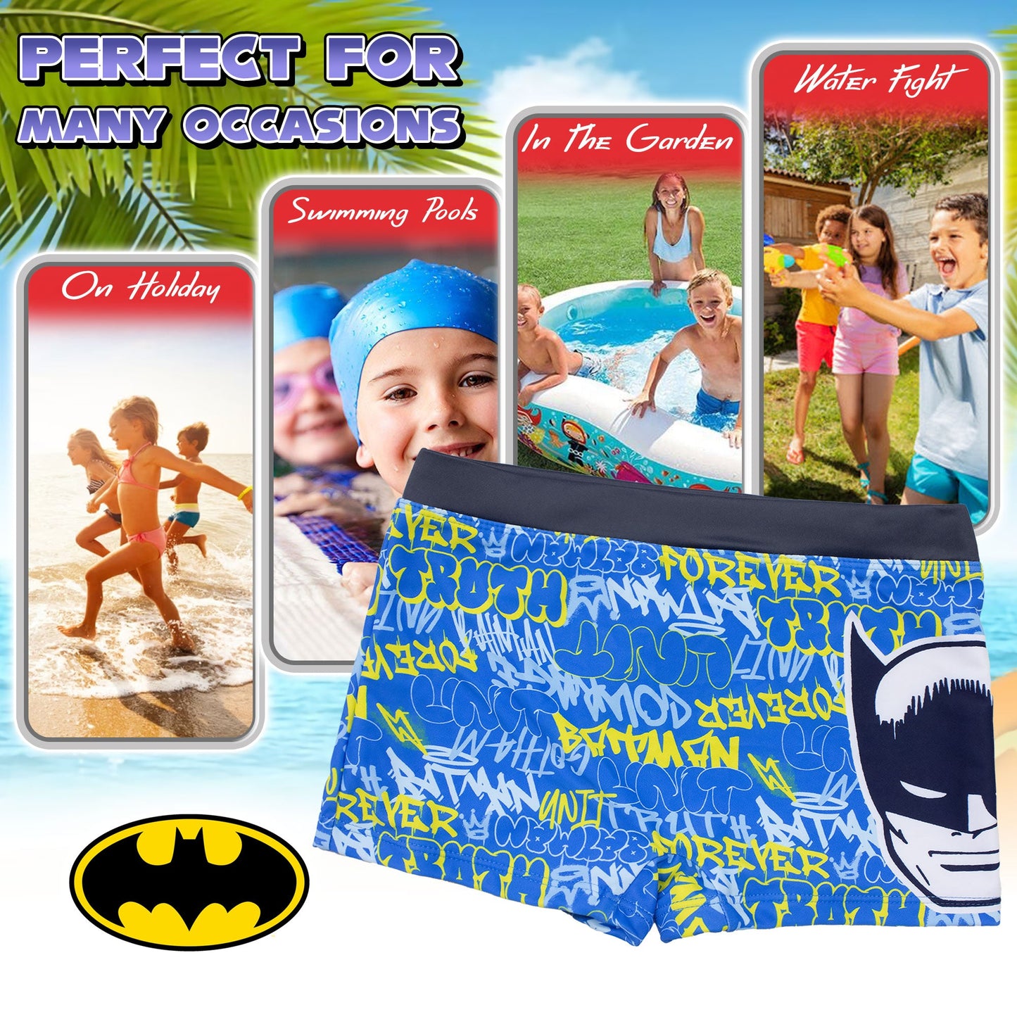 Costume da bagno di Batman bambino pantaloncino mare parigamba bimbo 7104