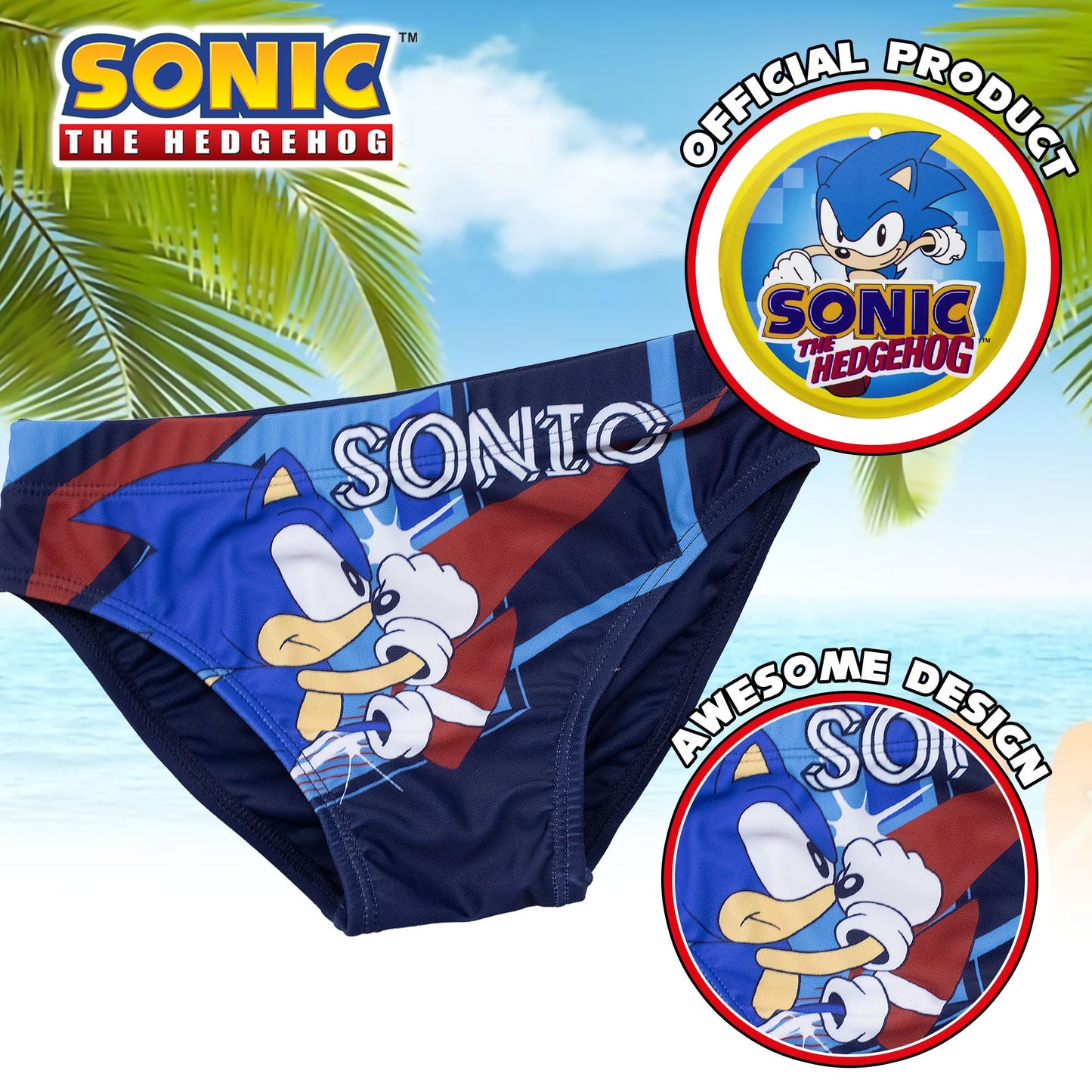 Costume da bagno Sonic The Hedgehog per bambino mutandina slip mare bimbo 7106