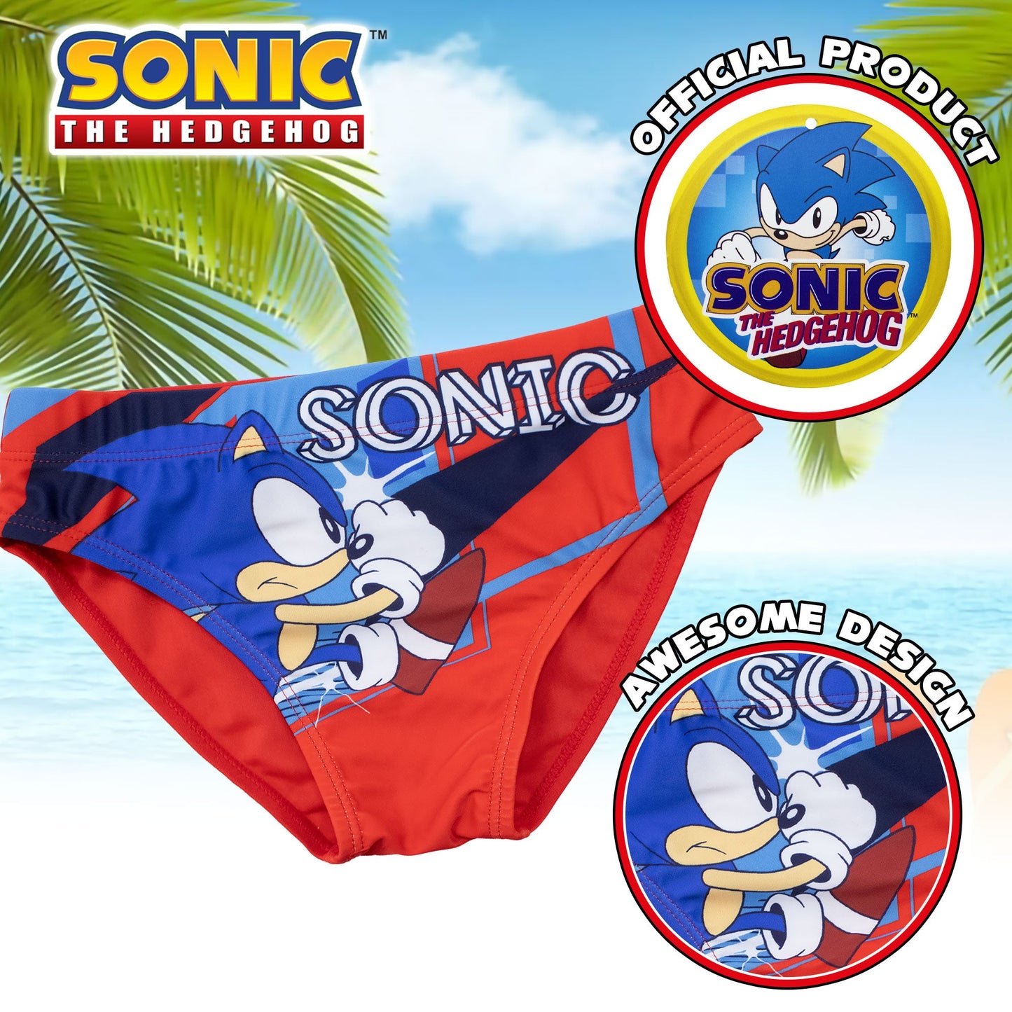 Costume da bagno Sonic The Hedgehog per bambino mutandina slip mare bimbo 7106