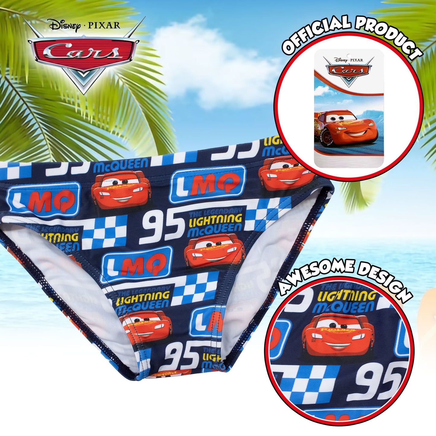 Costume bagno Disney Cars Saetta bambino slip mare mutandina bimbo 7110