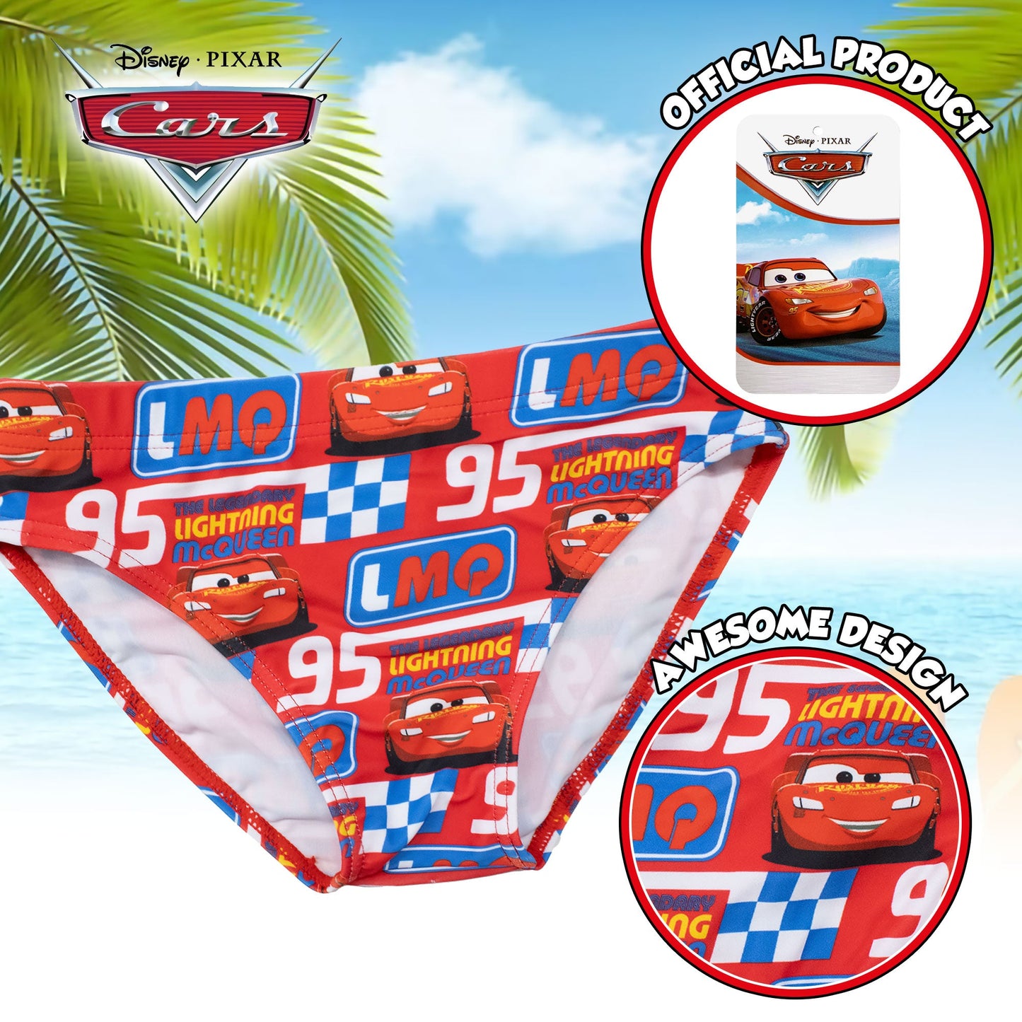 Costume bagno Disney Cars Saetta bambino slip mare mutandina bimbo 7110