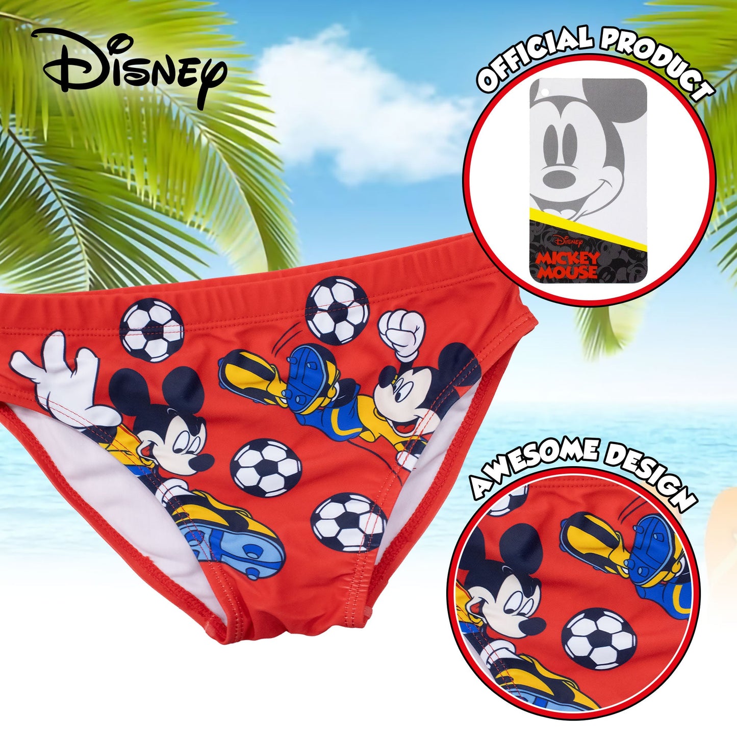 Costume da bagno Disney Mickey Mouse per bambino slip mare Topolino bimbo 7112