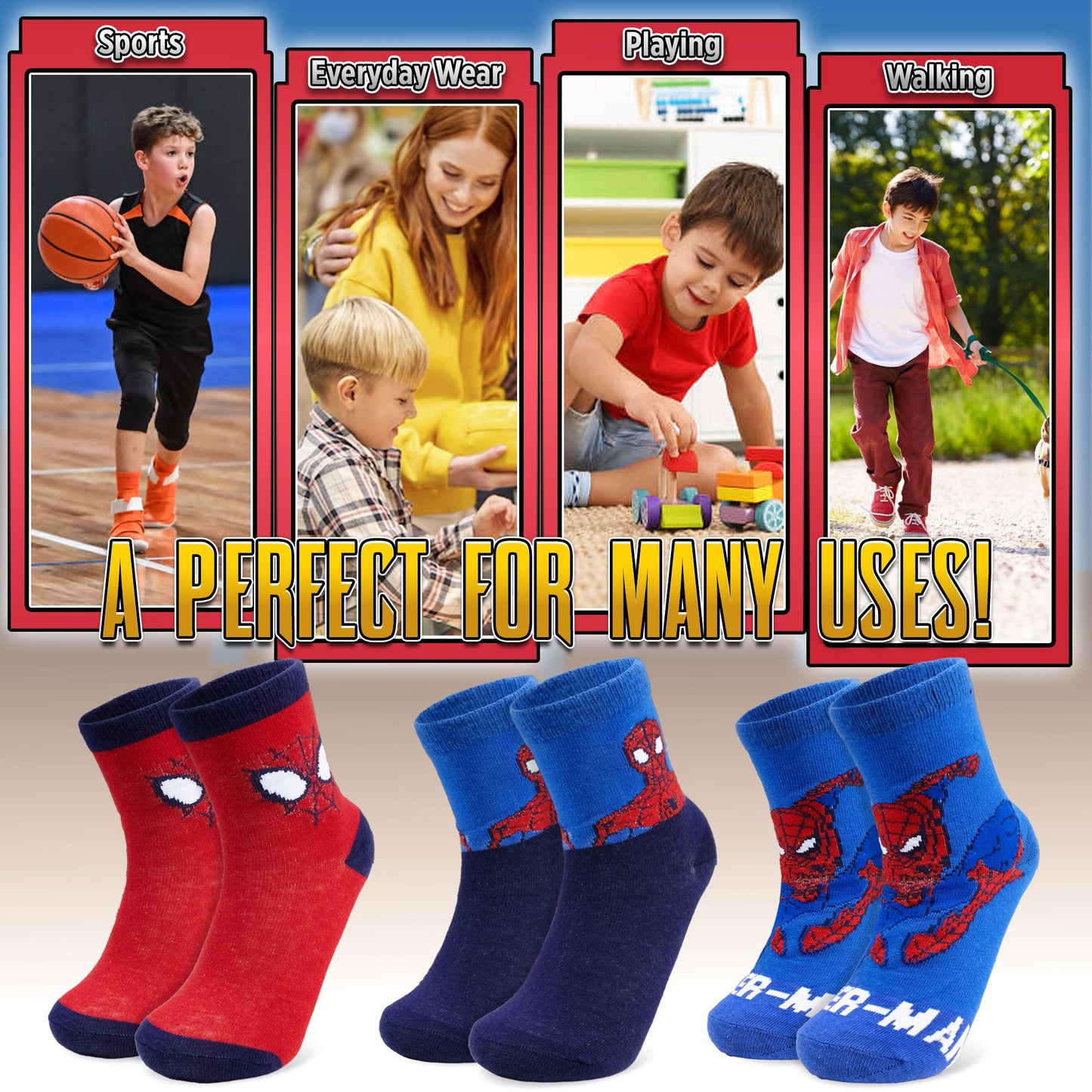 Calzini per bambino Marvel Spiderman set 3 paia di calze in cotone bimbo 7113