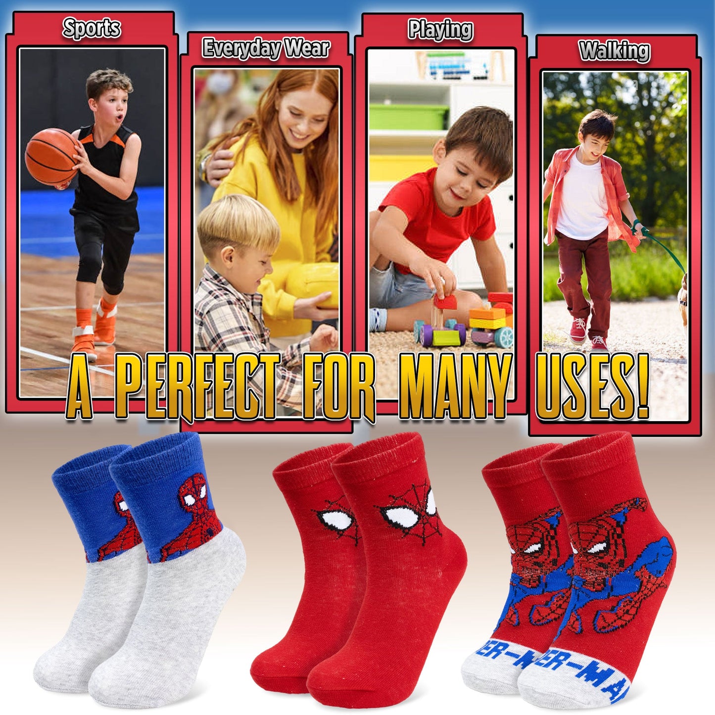 Calzini per bambino Marvel Spiderman set 3 paia di calze in cotone bimbo 7113
