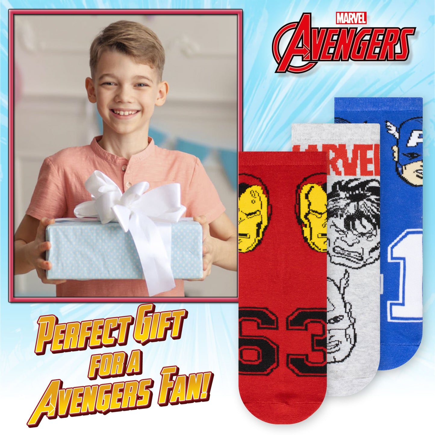 Calzini per bambino Marvel Avengers set 3 paia di calze in cotone bimbo 7114