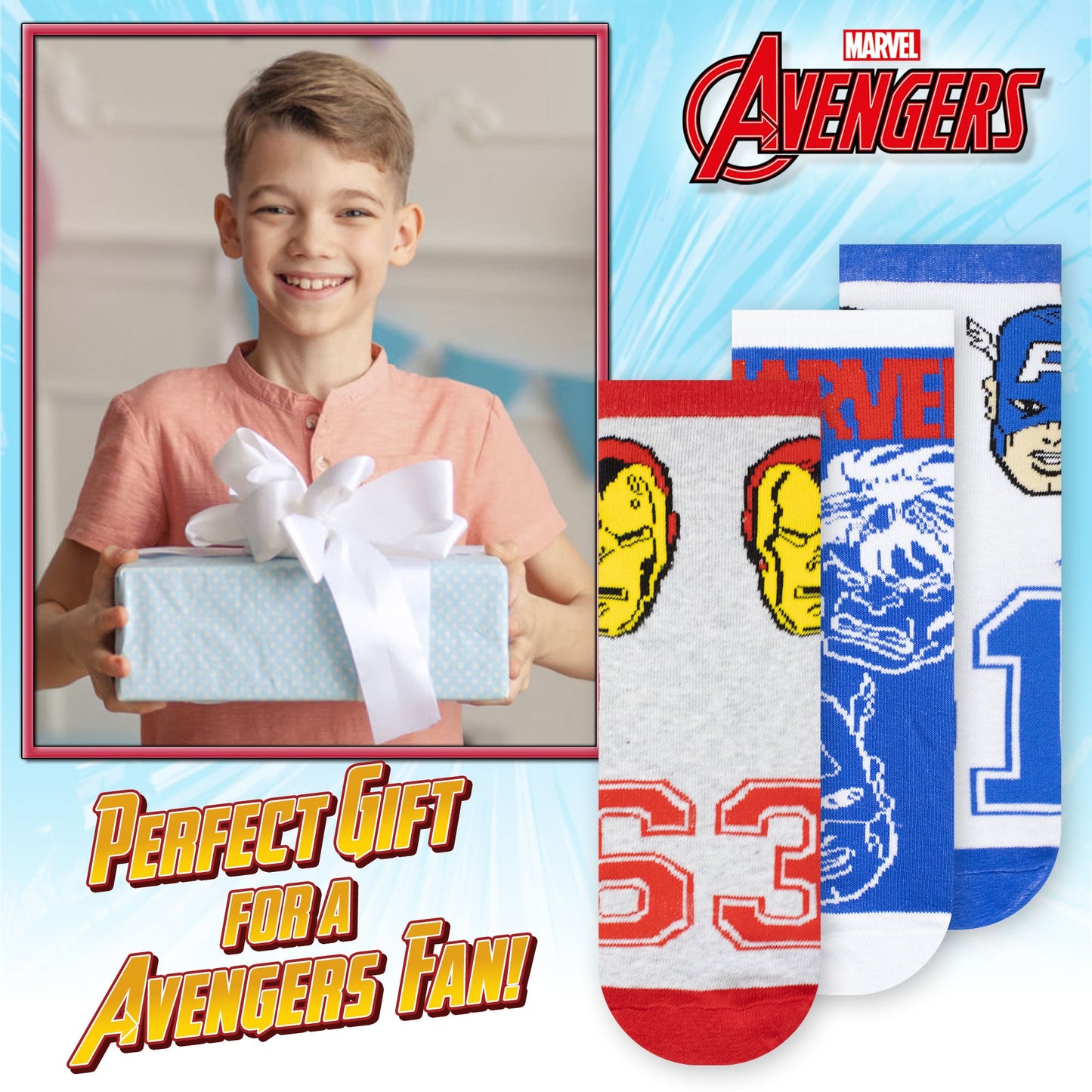 Calzini per bambino Marvel Avengers set 3 paia di calze in cotone bimbo 7114