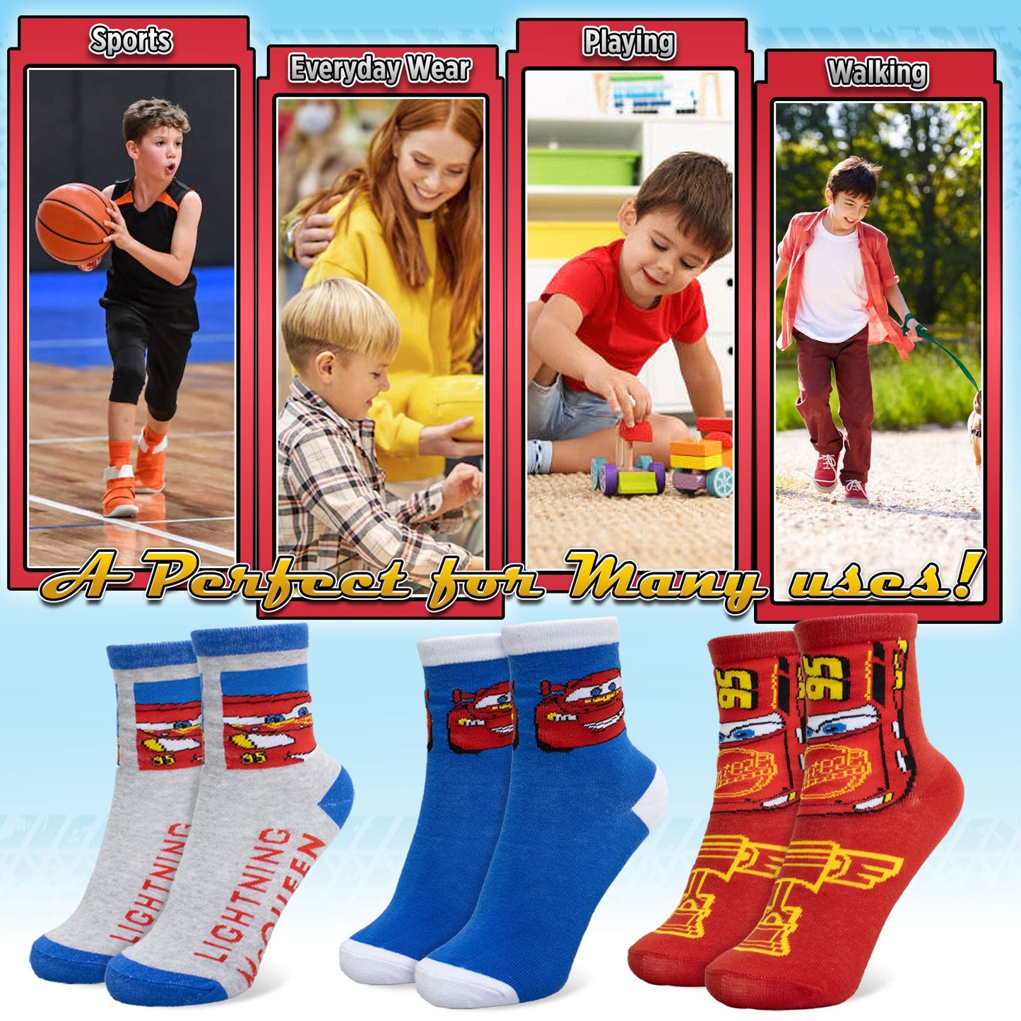 Calzini per bambino Disney Cars Saetta set 3 paia di calze in cotone bimbo 7115