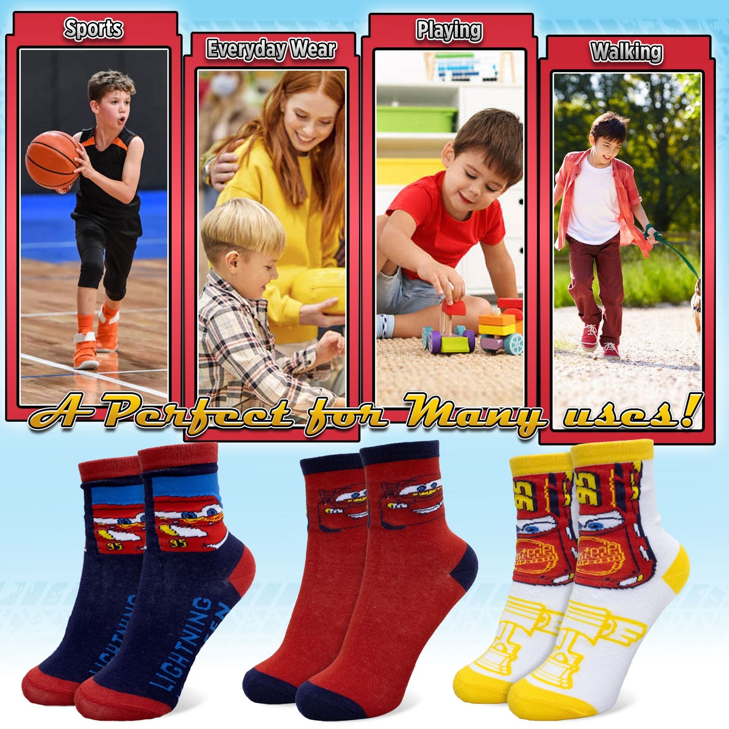 Calzini per bambino Disney Cars Saetta set 3 paia di calze in cotone bimbo 7115