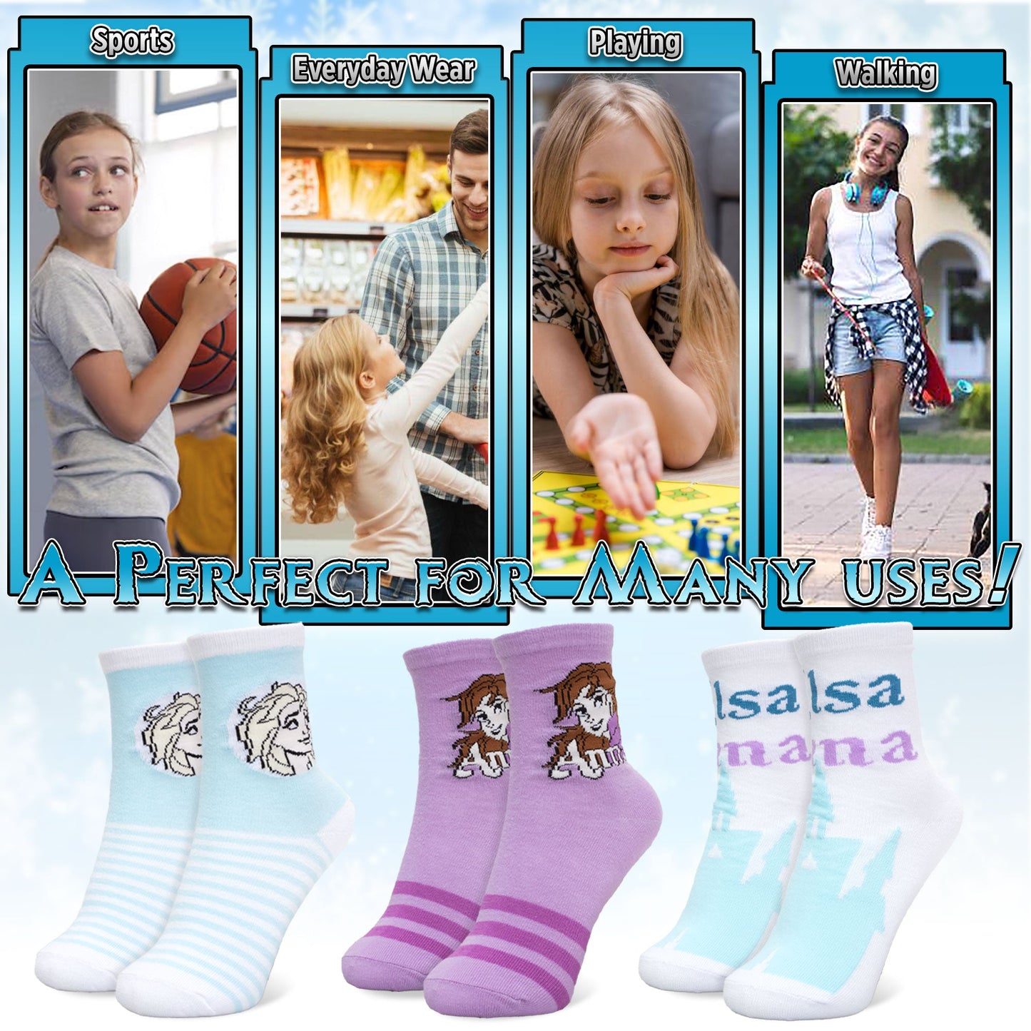 Calzini per bambina Disney Frozen Elsa set 3 paia di calze in cotone bimba 7116