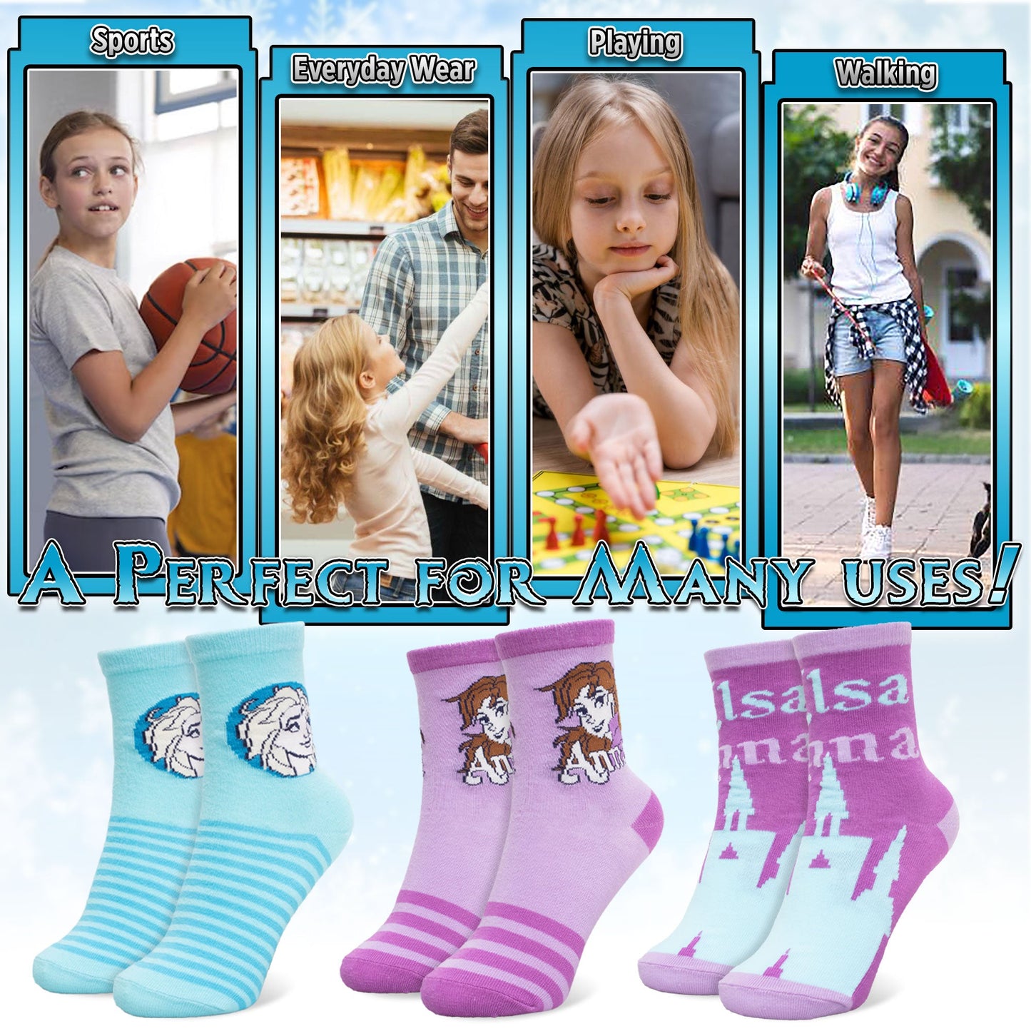 Calzini per bambina Disney Frozen Elsa set 3 paia di calze in cotone bimba 7116