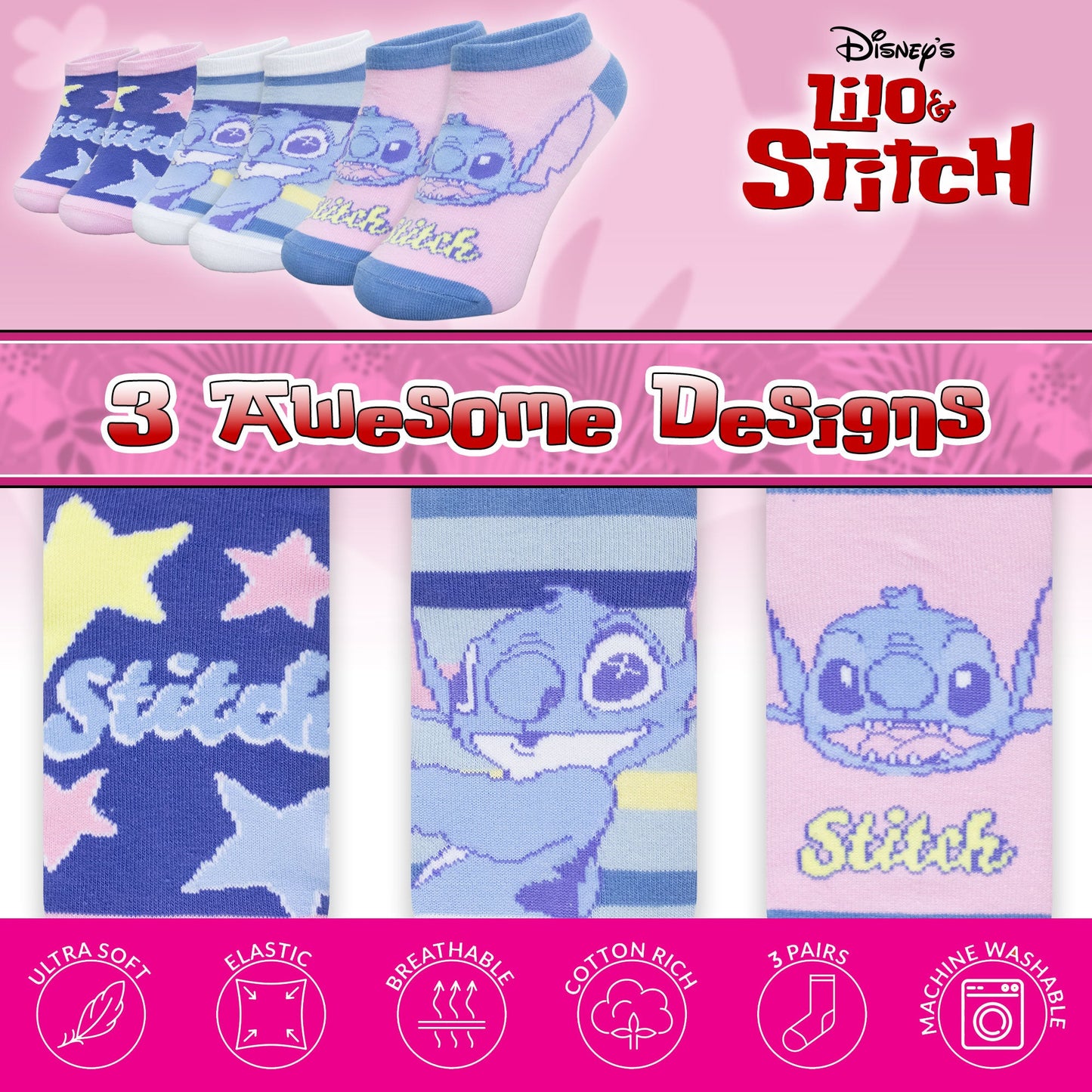 Calzini per bambina Disney Lilo e Stitch set 3 paia di calze cotone bimba 7117