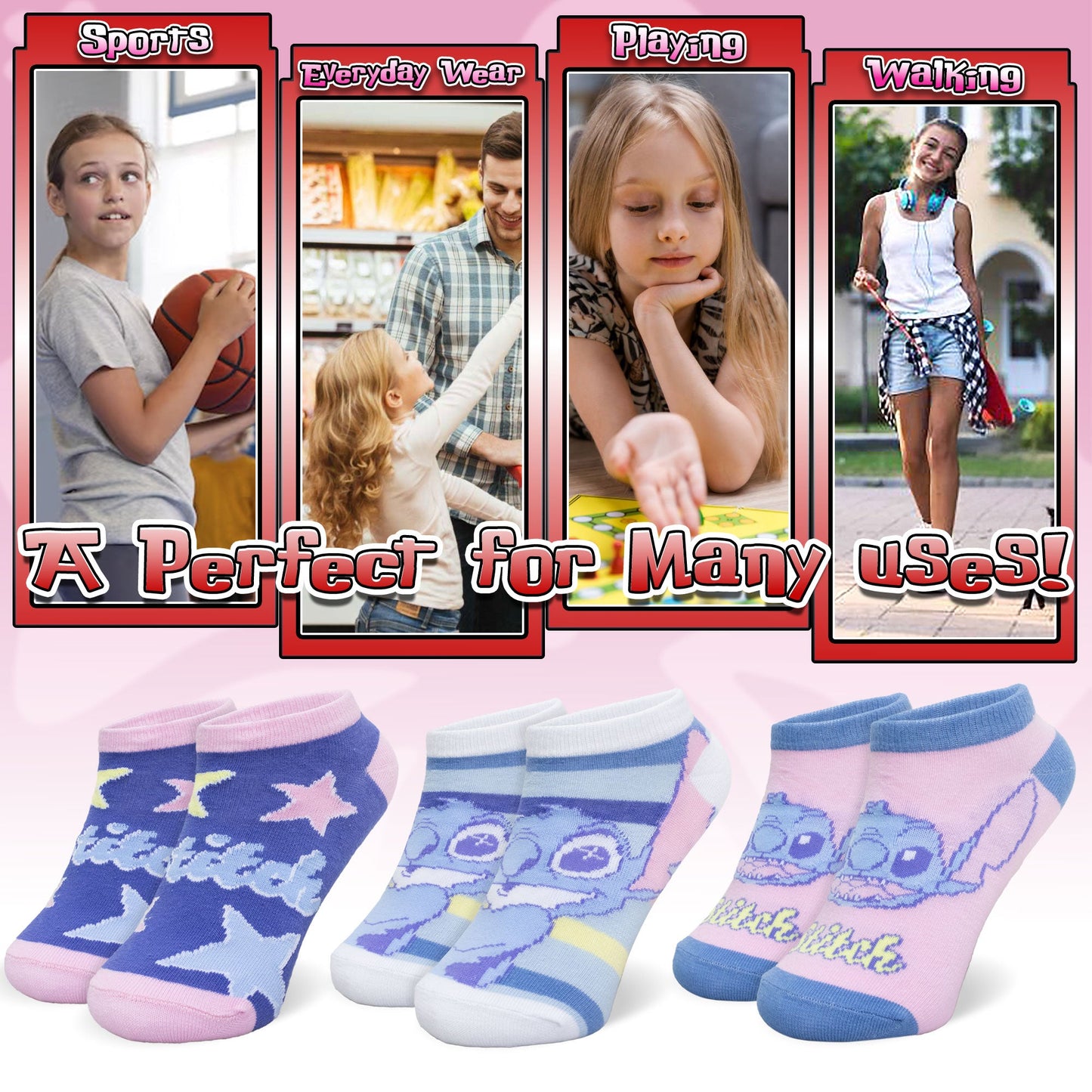 Calzini per bambina Disney Lilo e Stitch set 3 paia di calze cotone bimba 7117