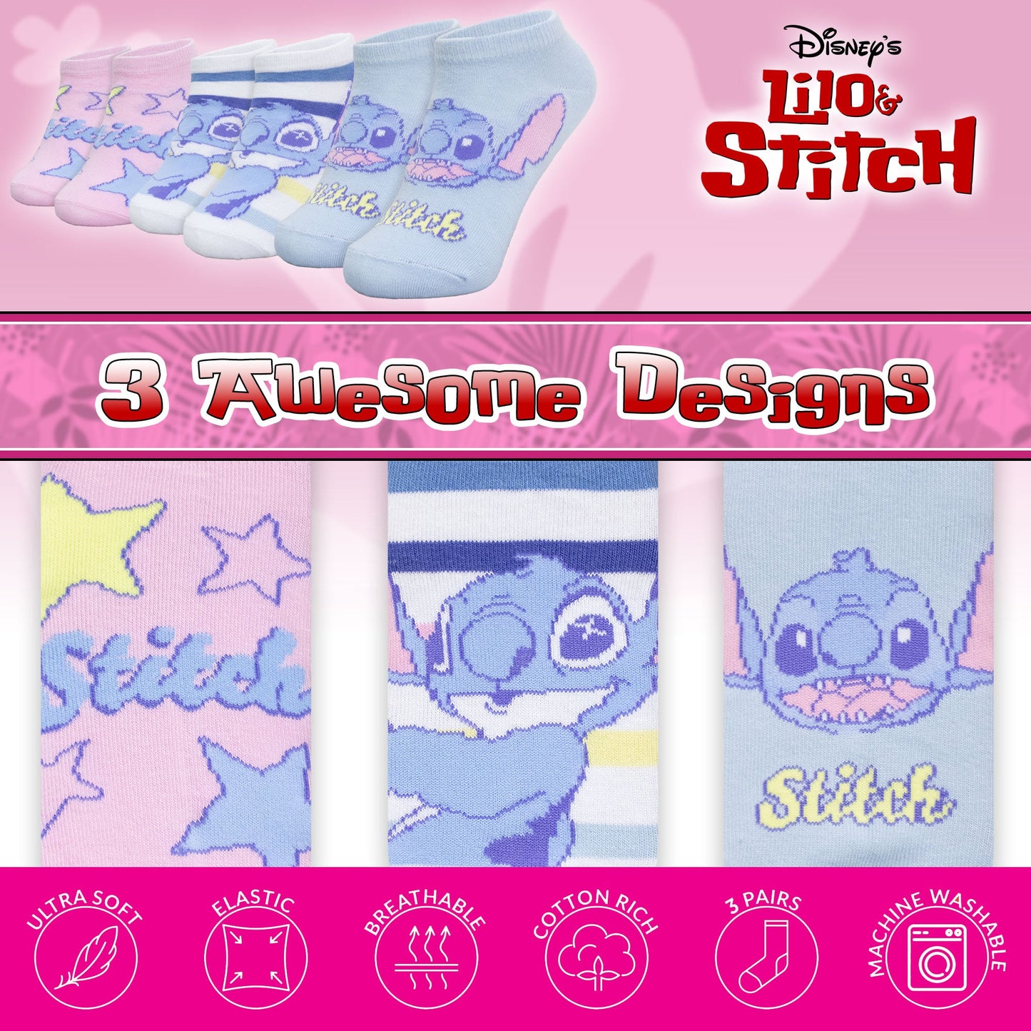 Calzini per bambina Disney Lilo e Stitch set 3 paia di calze cotone bimba 7117