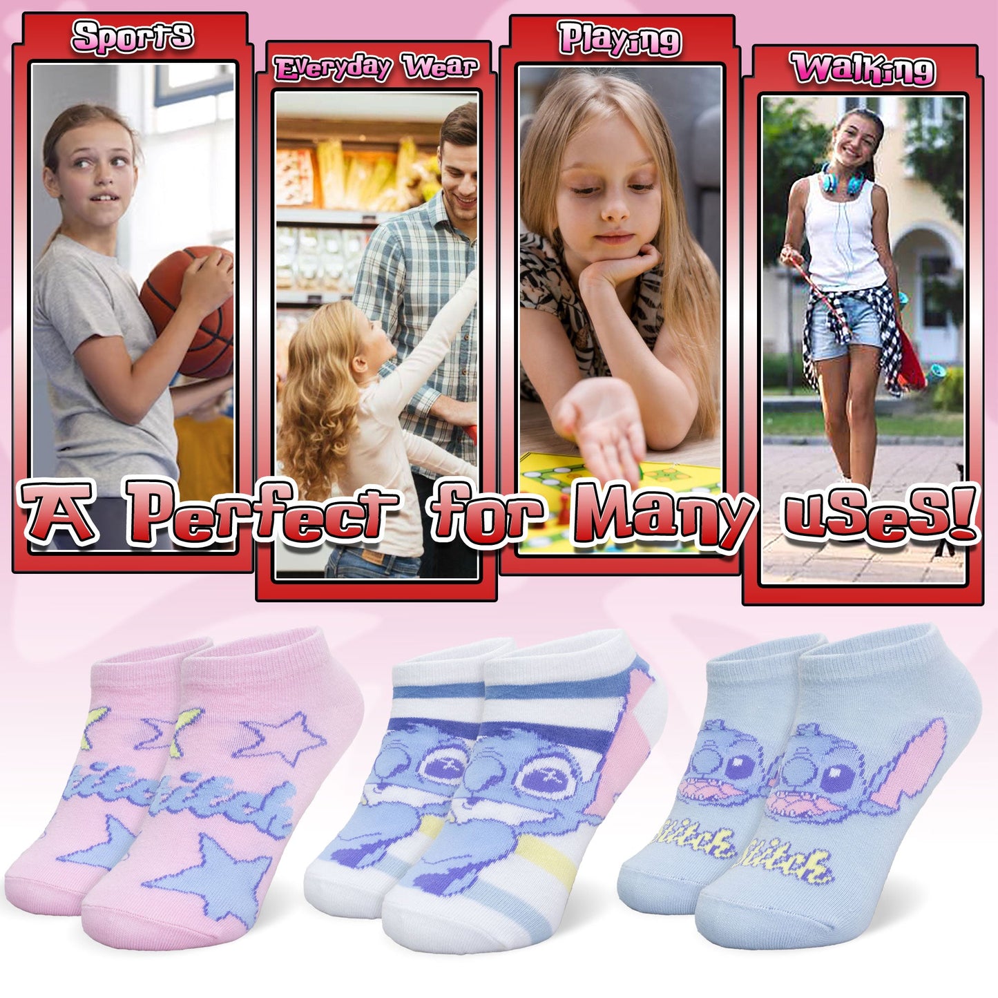 Calzini per bambina Disney Lilo e Stitch set 3 paia di calze cotone bimba 7117