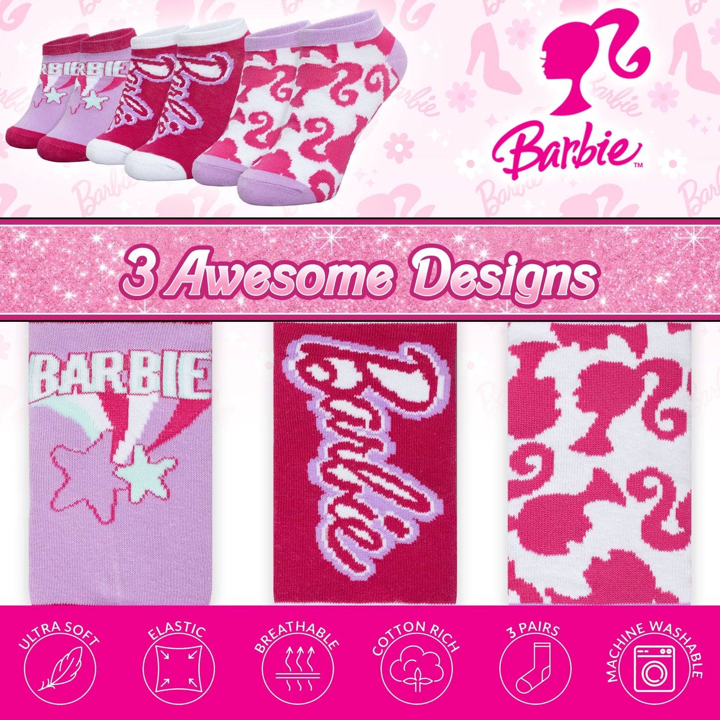 Calzini per bambina Barbie set 3 paia di calze in cotone per bimba 7118