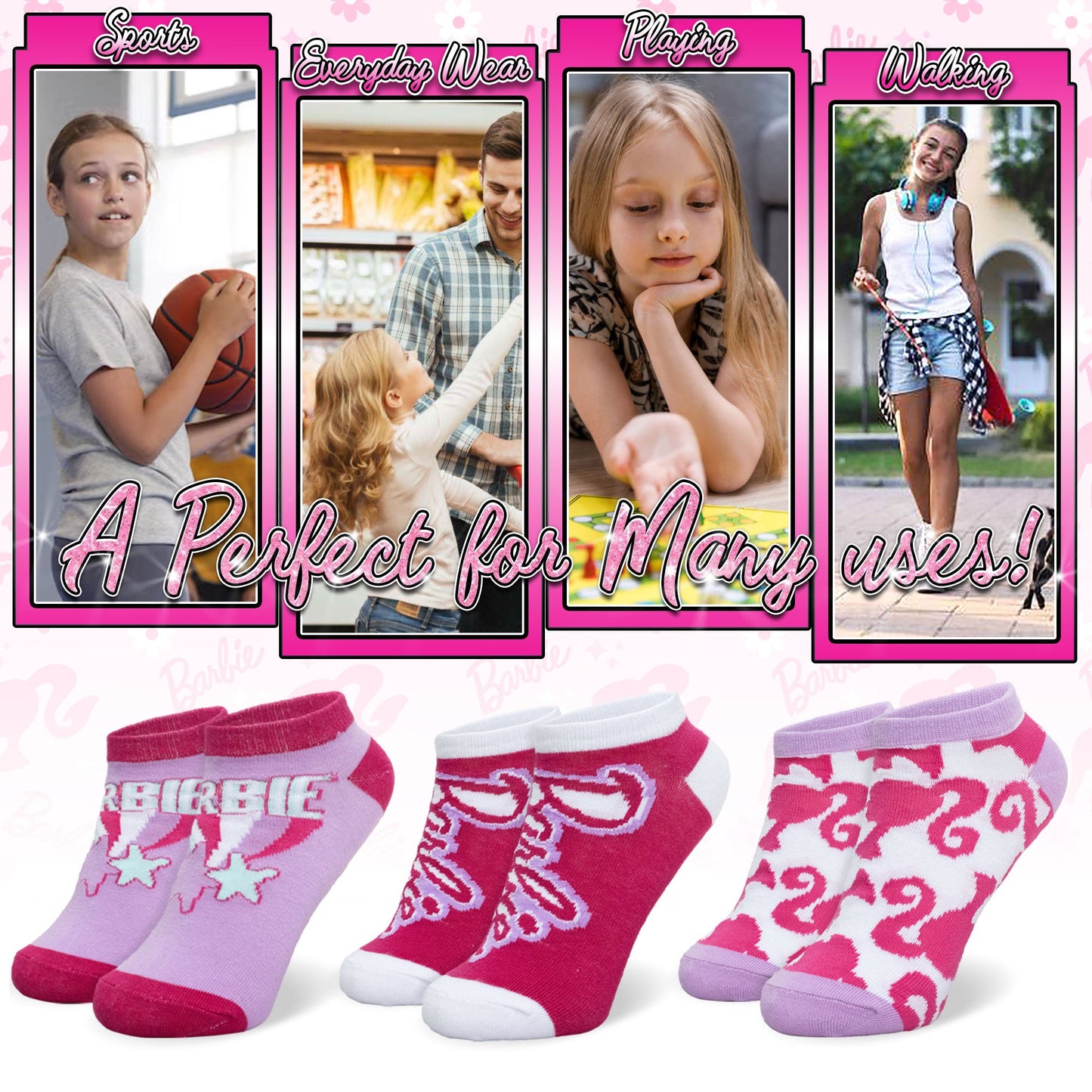 Calzini per bambina Barbie set 3 paia di calze in cotone per bimba 7118
