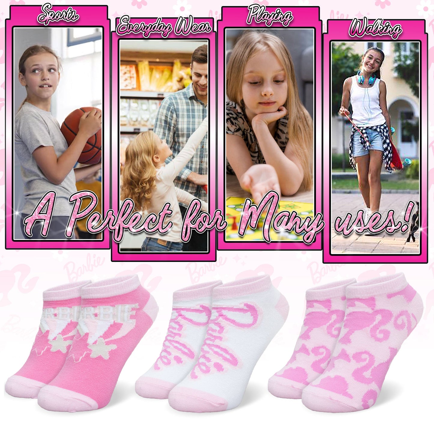 Calzini per bambina Barbie set 3 paia di calze in cotone per bimba 7118