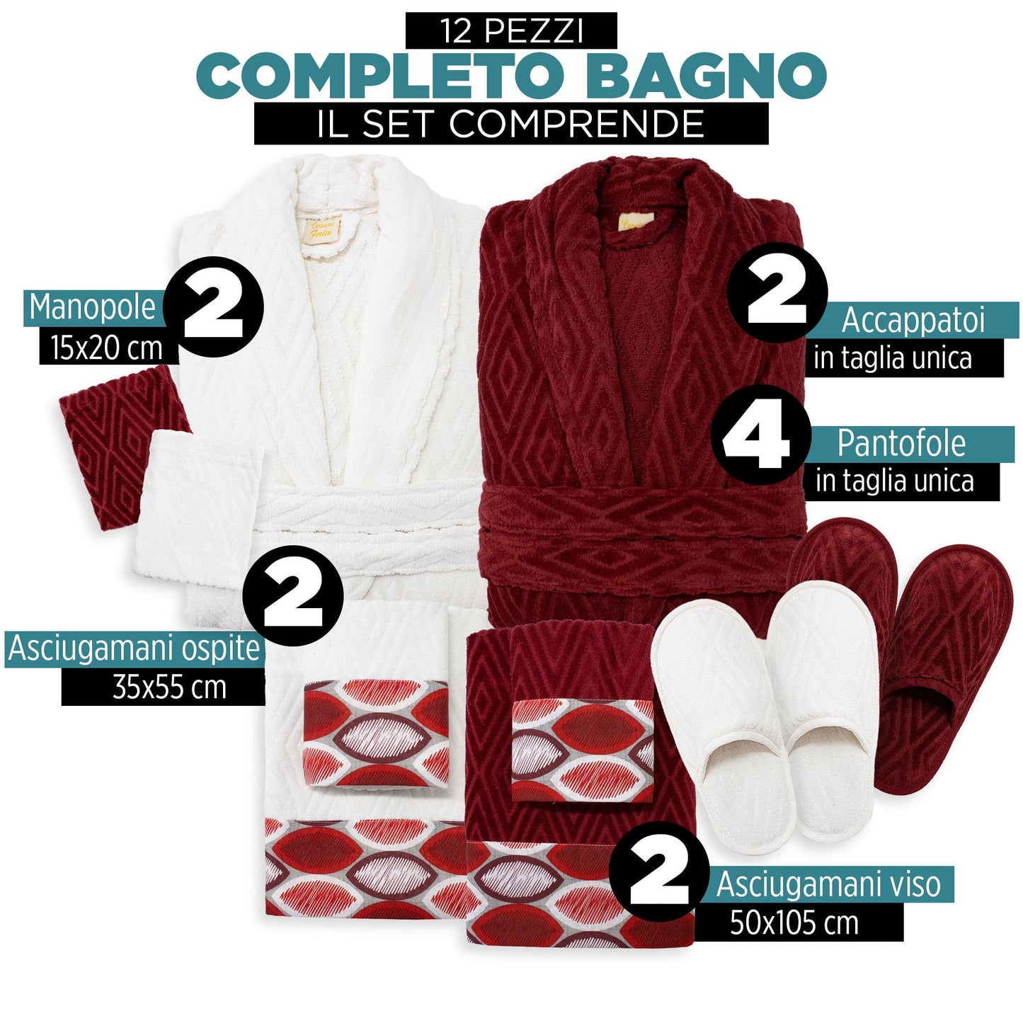 Completo bagno asciugamani accappatoi set uomo donna in spugna di cotone 7121