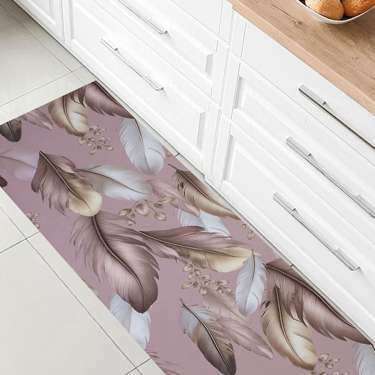 Tappeto cucina passatoia antiscivolo a metro stampa digitale Piume gommato 7122