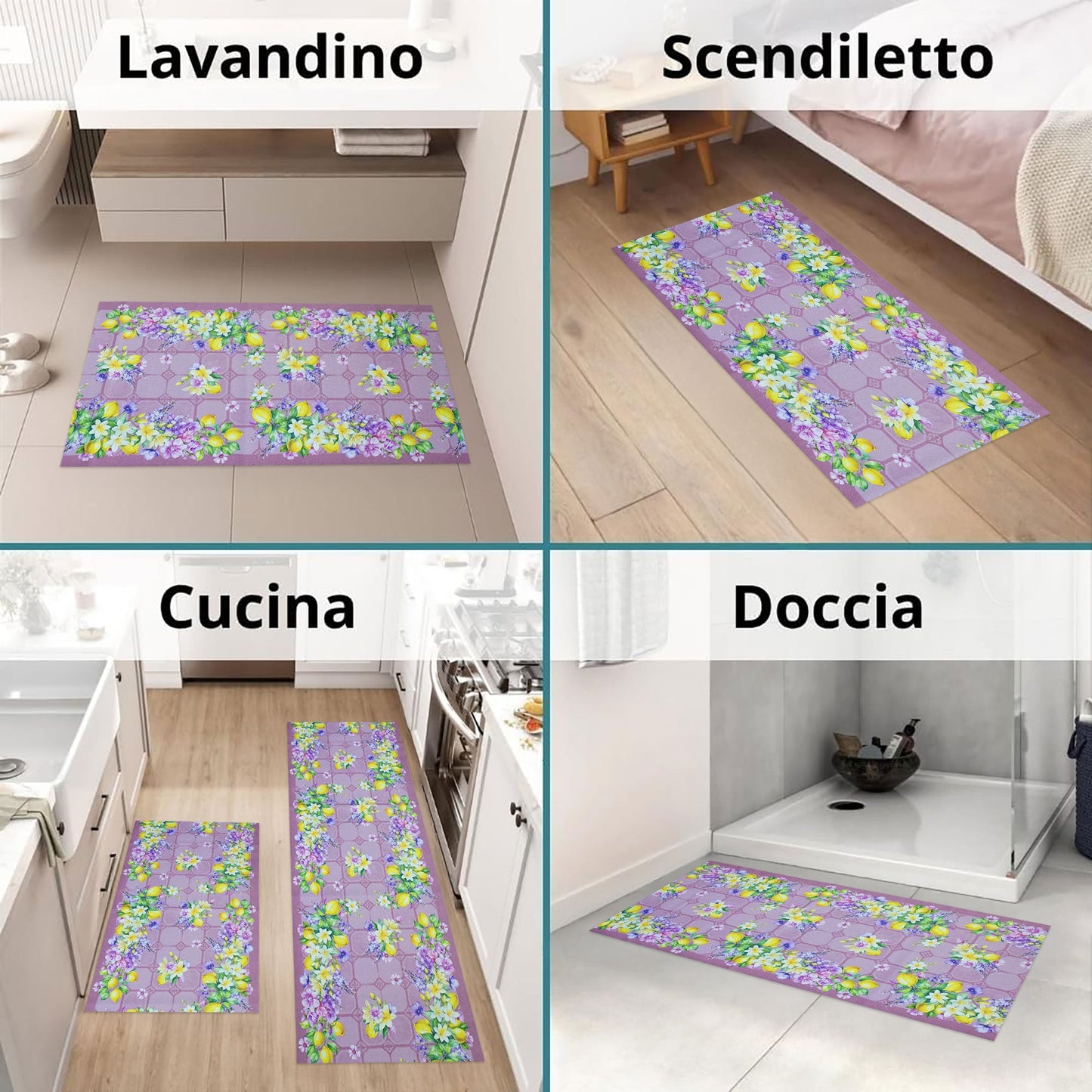 Tappeto cucina passatoia antiscivolo Limoni con maioliche Vietrese gommato 7123