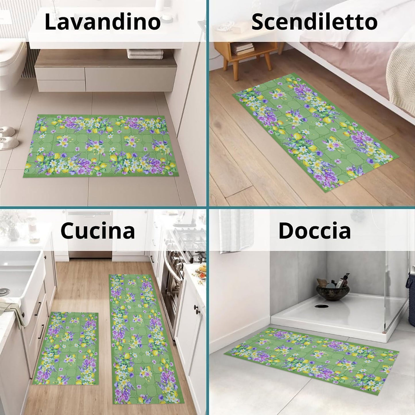 Tappeto cucina passatoia antiscivolo Limoni con maioliche Vietrese gommato 7123
