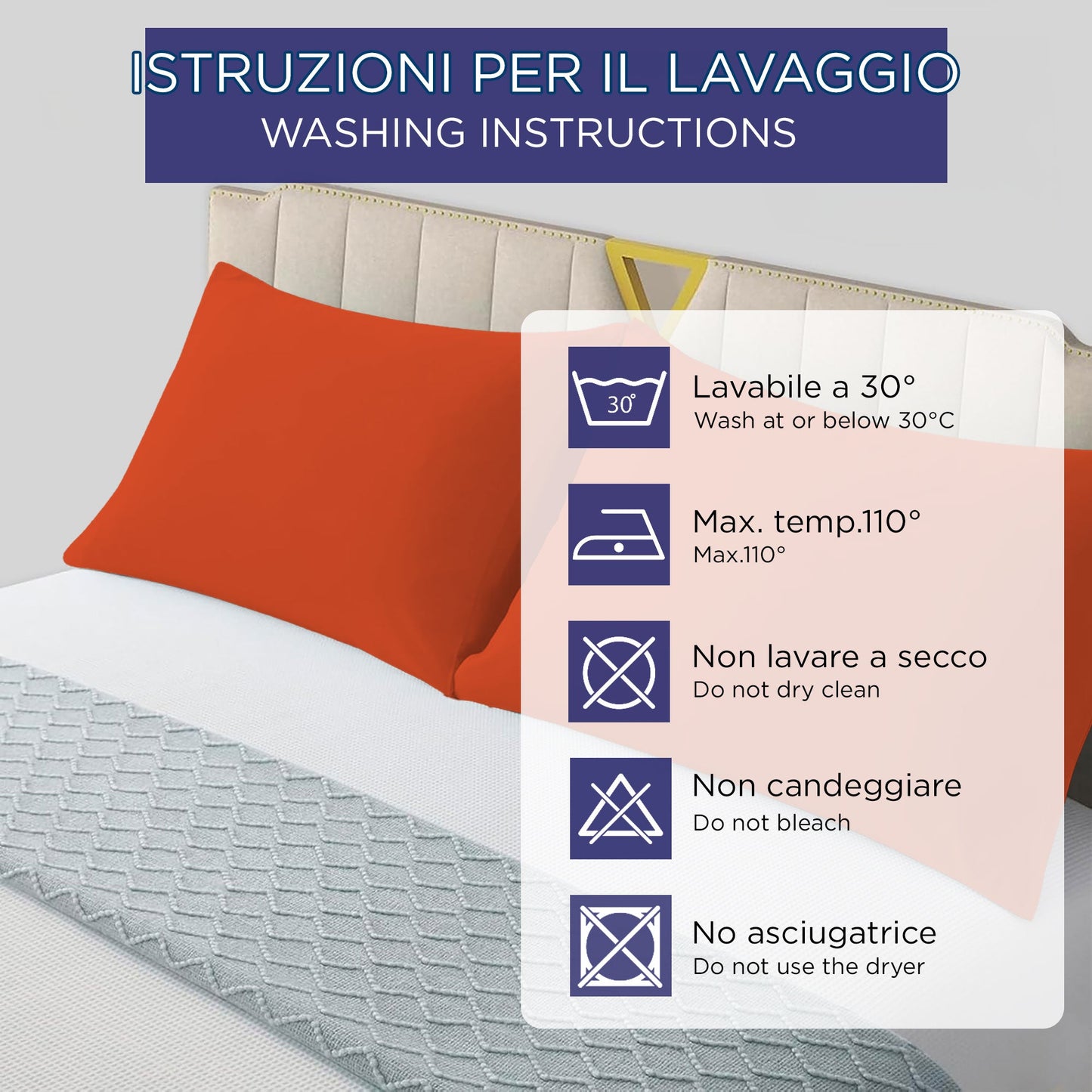 Coppia federe cuscini letto in cotone Copricuscini guanciale in tinta unita 7127