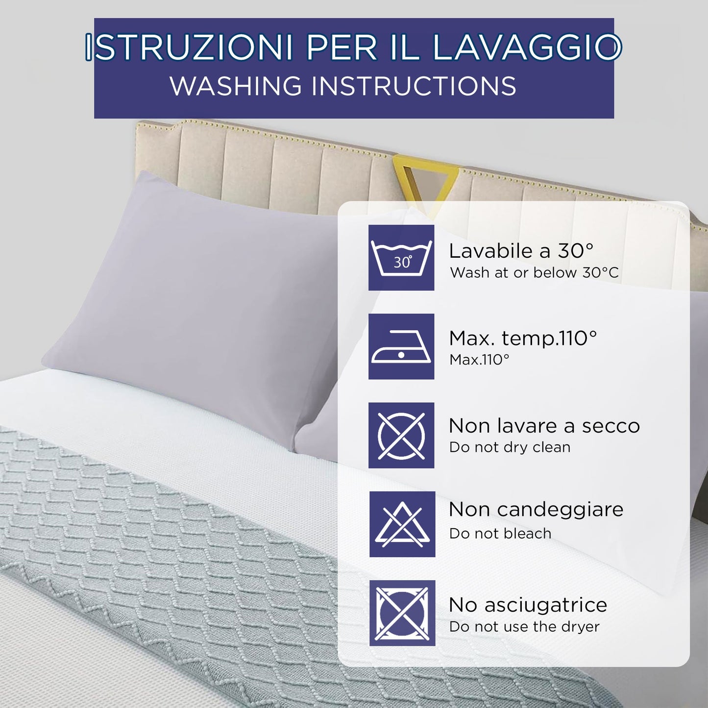 Coppia federe cuscini letto in cotone Copricuscini guanciale in tinta unita 7127