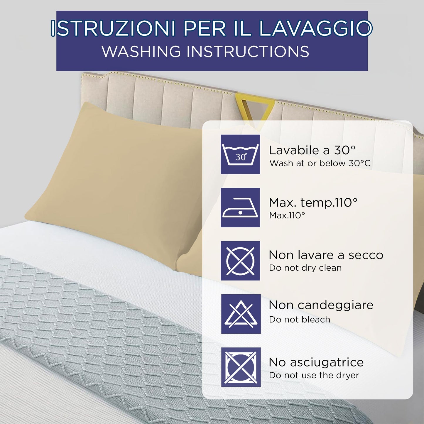 Coppia federe cuscini letto in cotone Copricuscini guanciale in tinta unita 7127