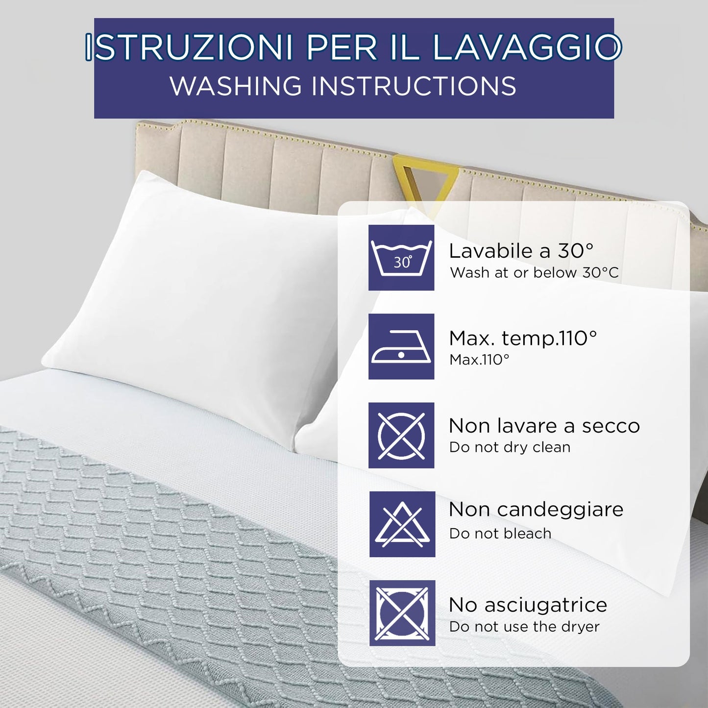 Coppia federe cuscini letto in cotone Copricuscini guanciale in tinta unita 7127