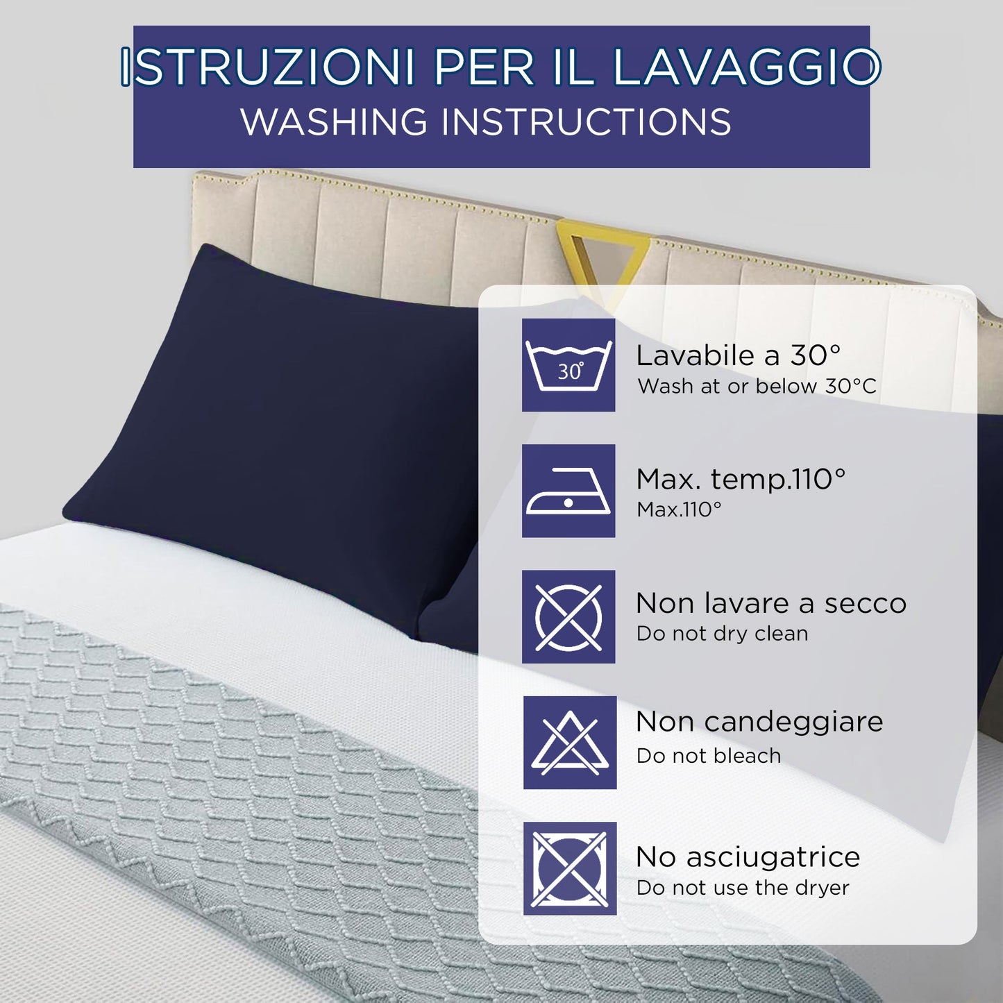 Coppia federe cuscini letto in cotone Copricuscini guanciale in tinta unita 7127